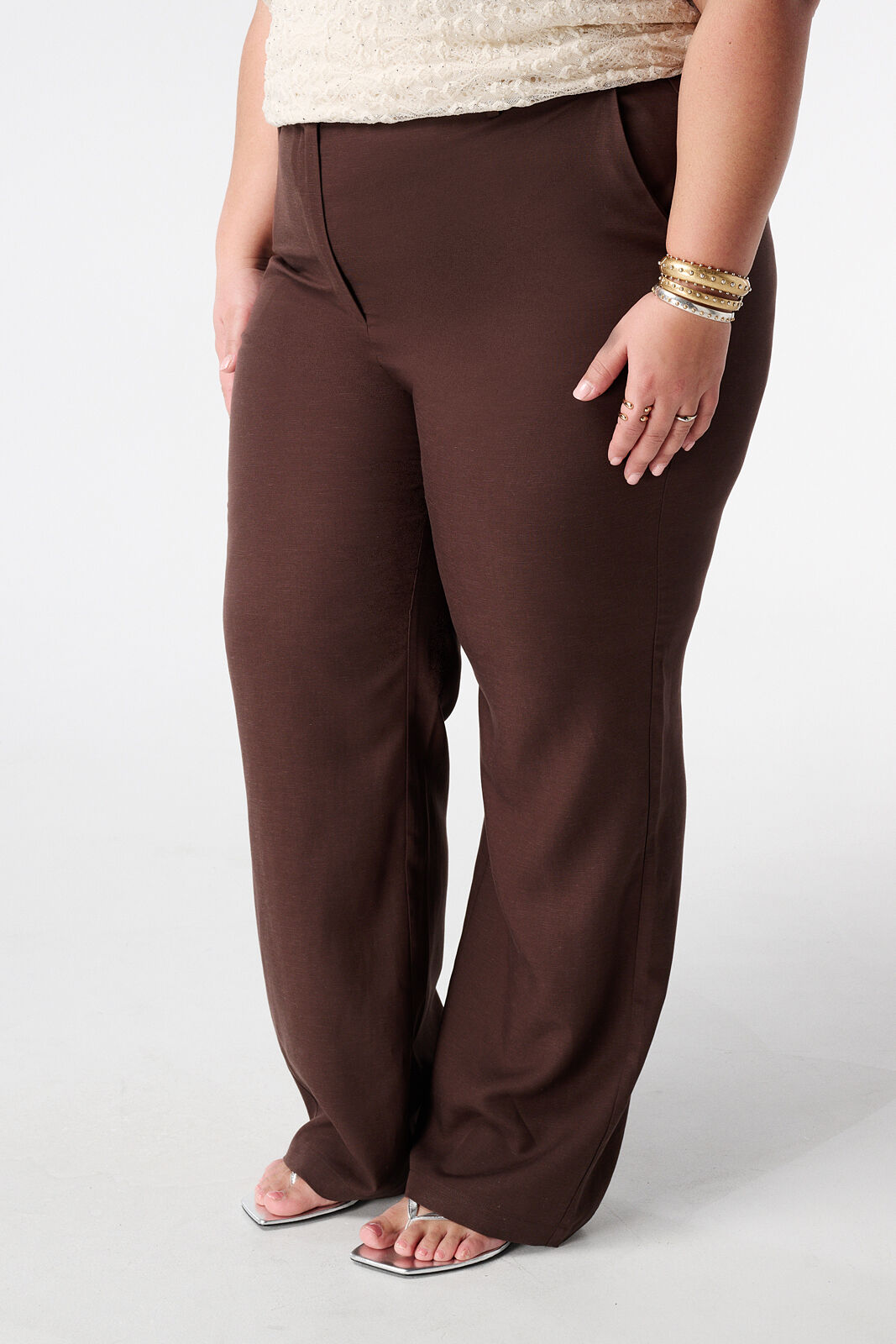Linnen wide leg broek image number 5