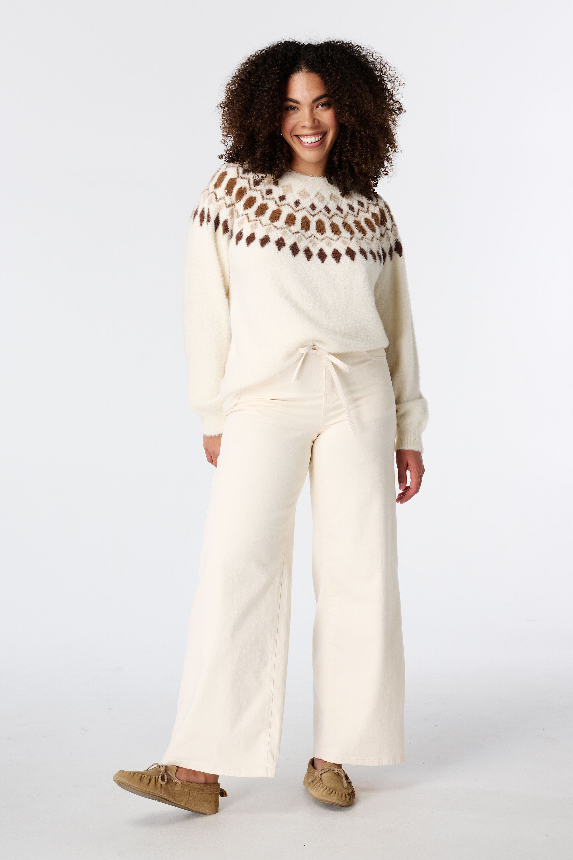 Jean wide leg avec cordon &agrave; nouer