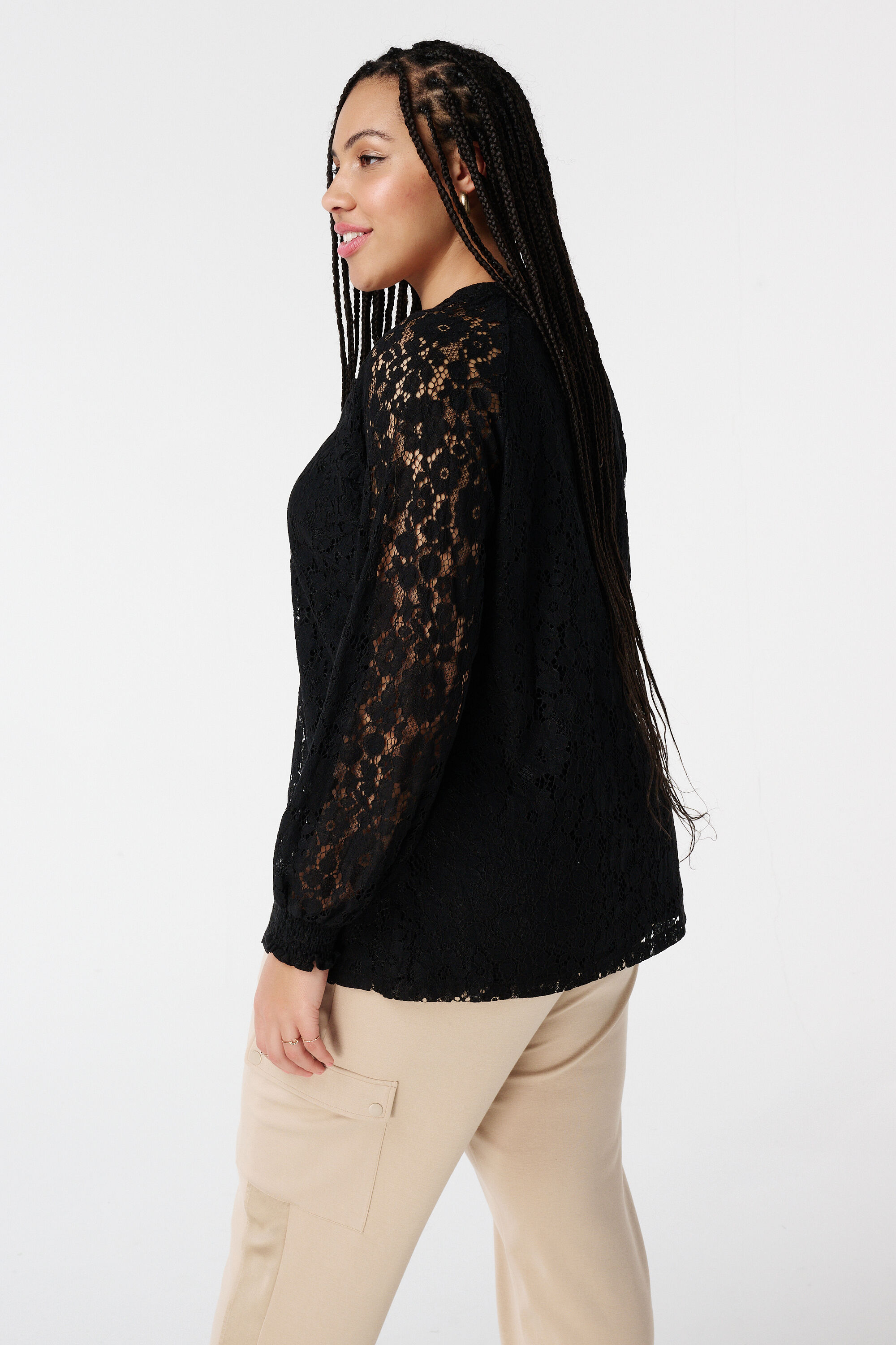 Kanten top met lange mouwen image number 3