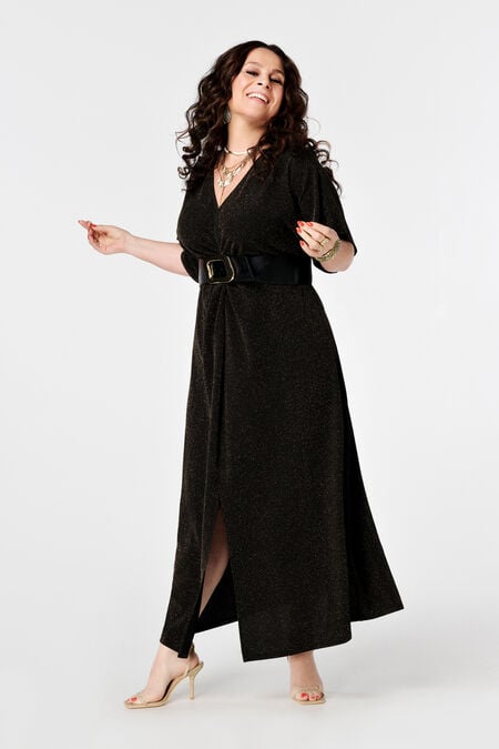 Glitter jurk met vlindermouwen en knoop detail Glitter jurk met vlindermouwen en knoop detail