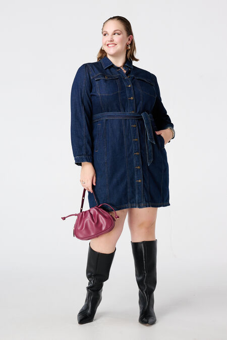 Denim jurk met strikceintuur Denim jurk met strikceintuur