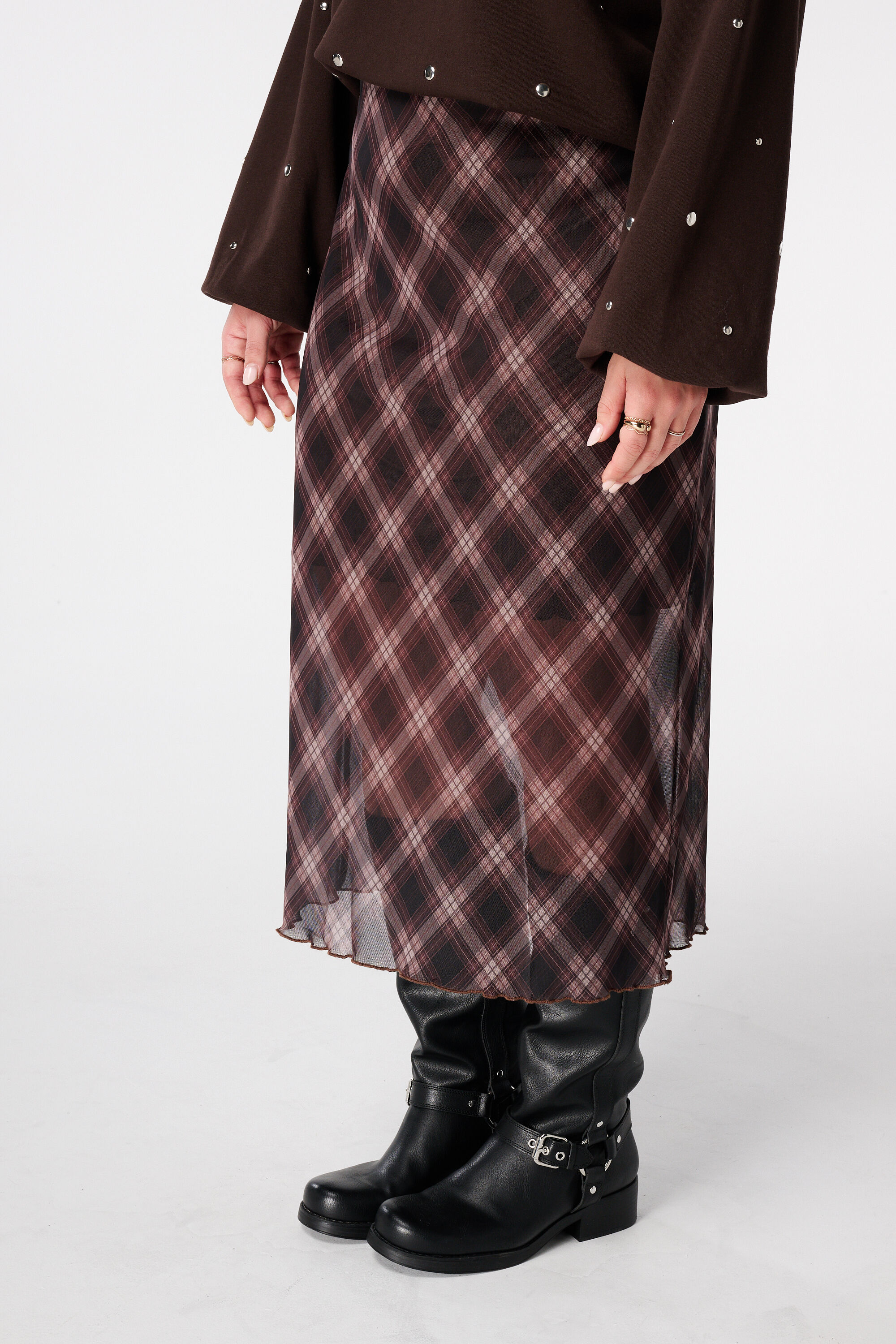 Midi rok met geruite print image number 5