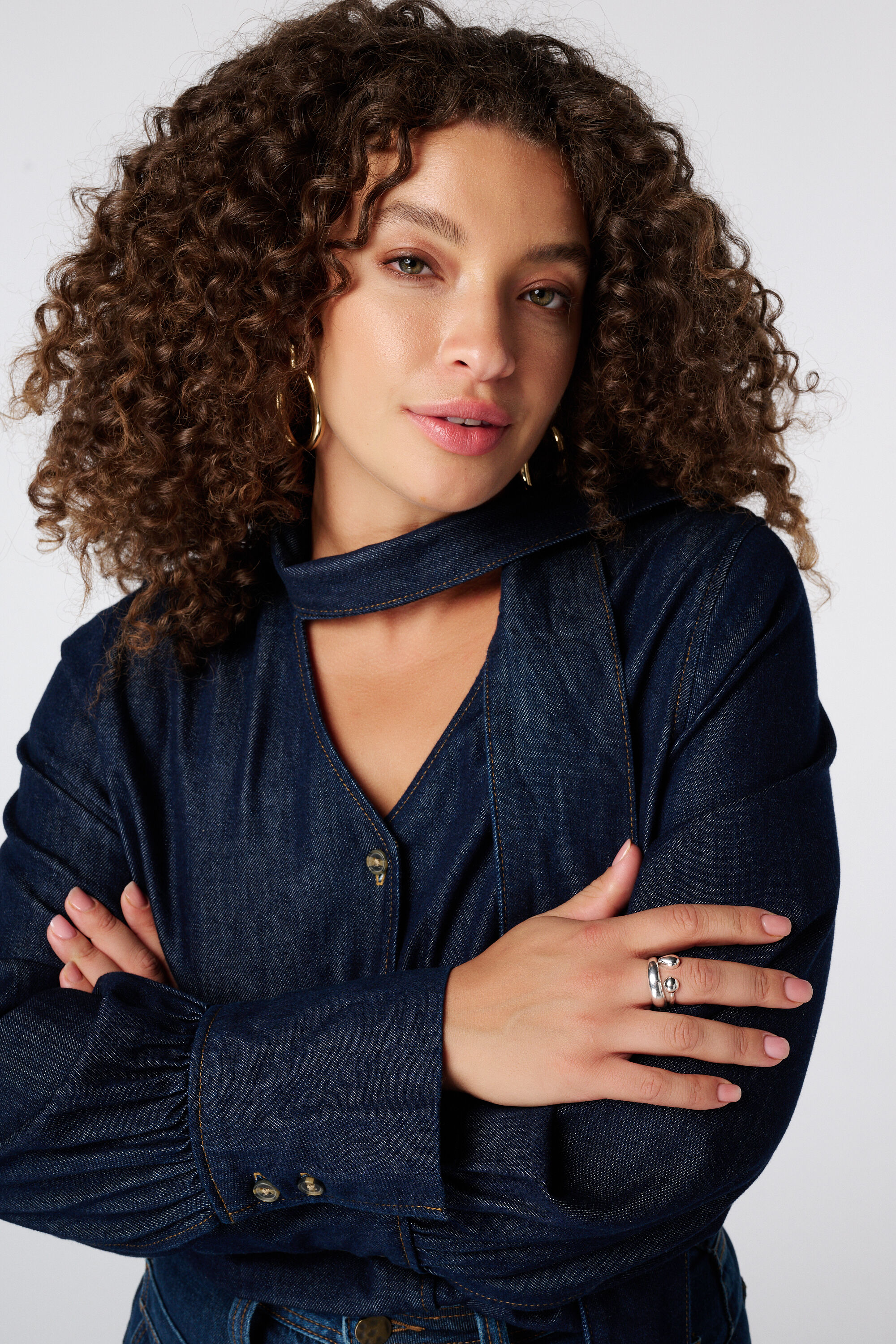 Denim blouse met sjaaltje image number 4
