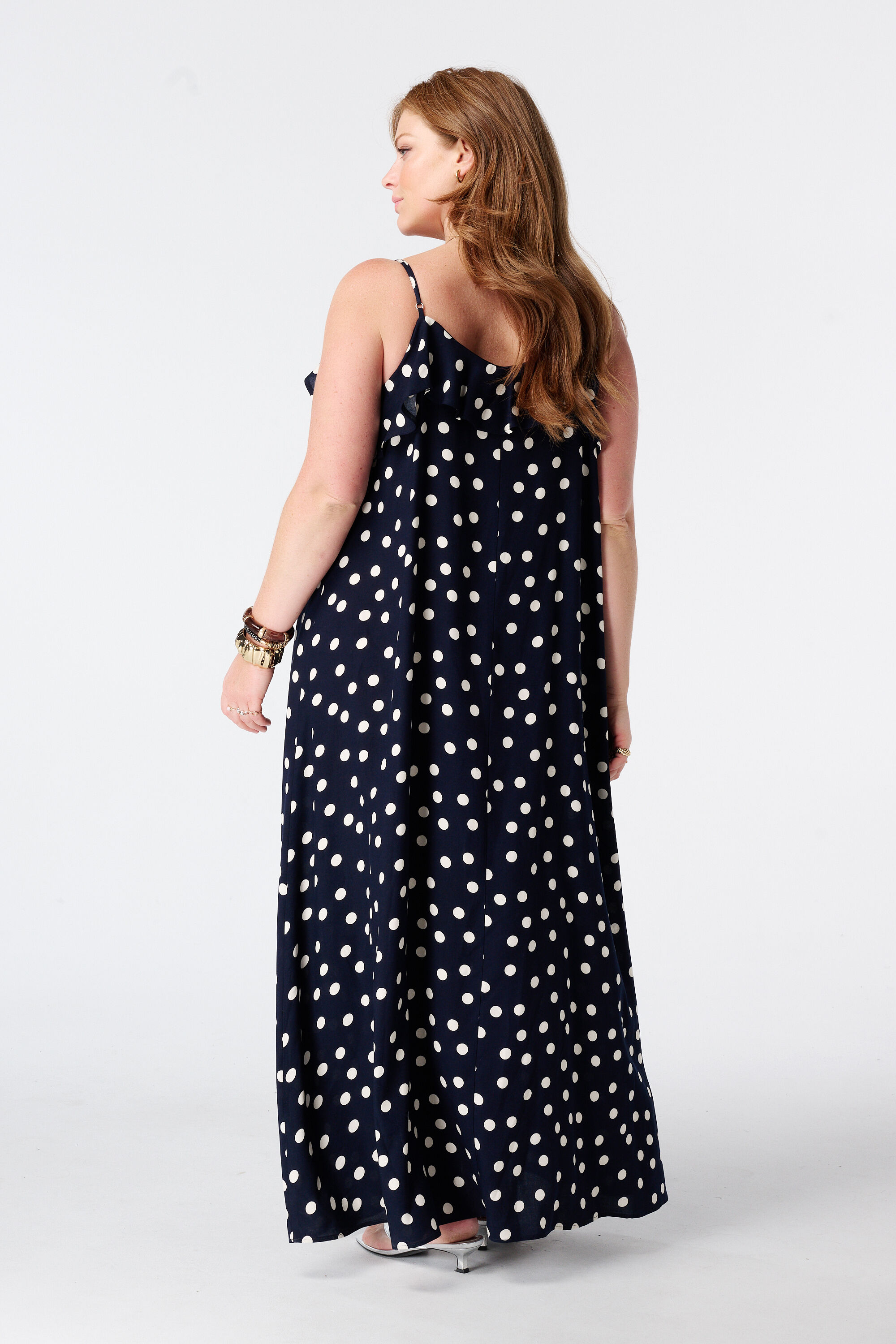 Polka dot maxi jurk met volants image number 3