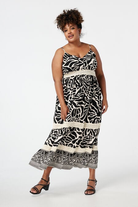Maxi jurk met print en kantdetails Maxi jurk met print en kantdetails