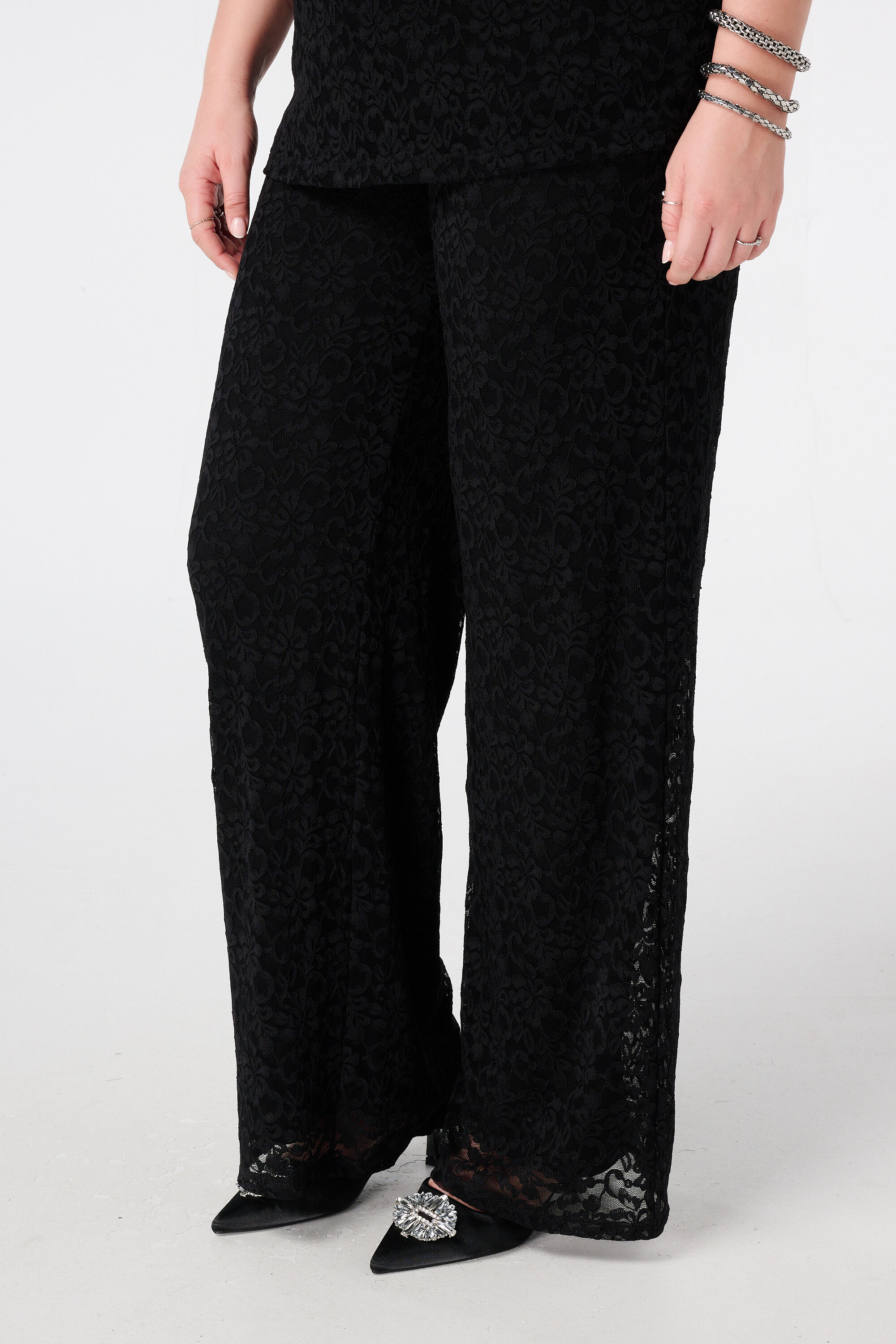 Wide leg broek van kant image number 5