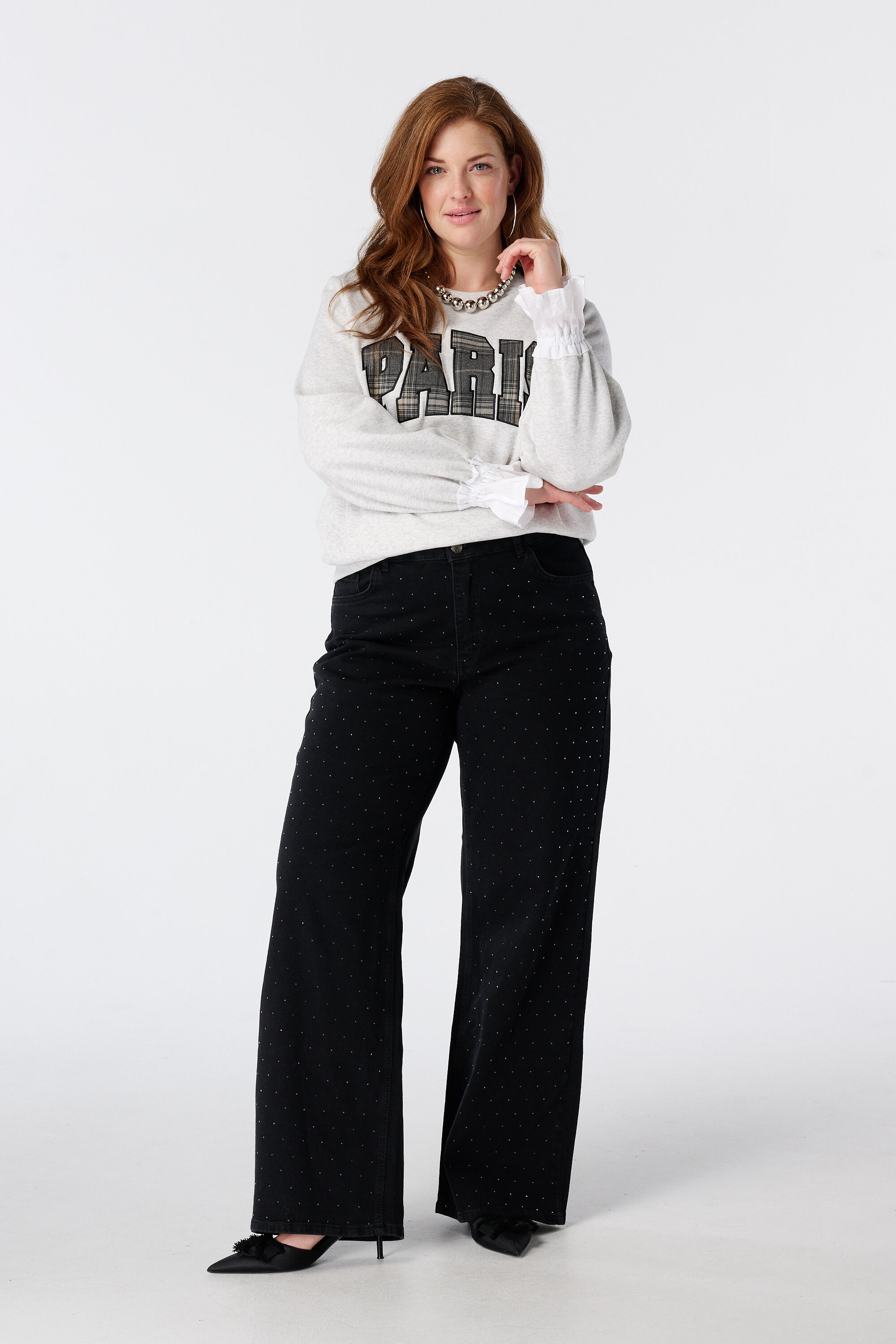 Wide leg jeans met studs