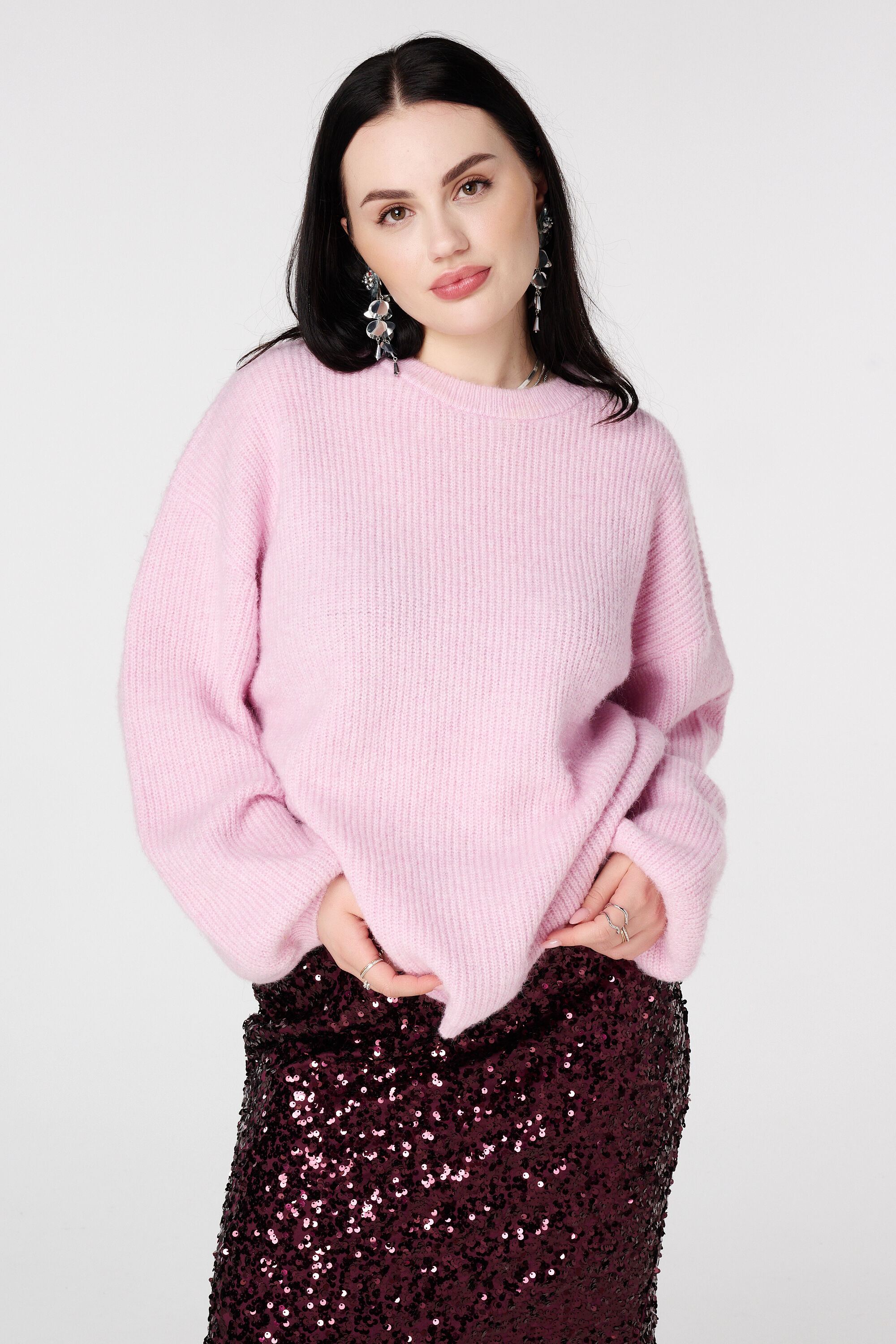 Fijn gebreide trui met ballonmouwen