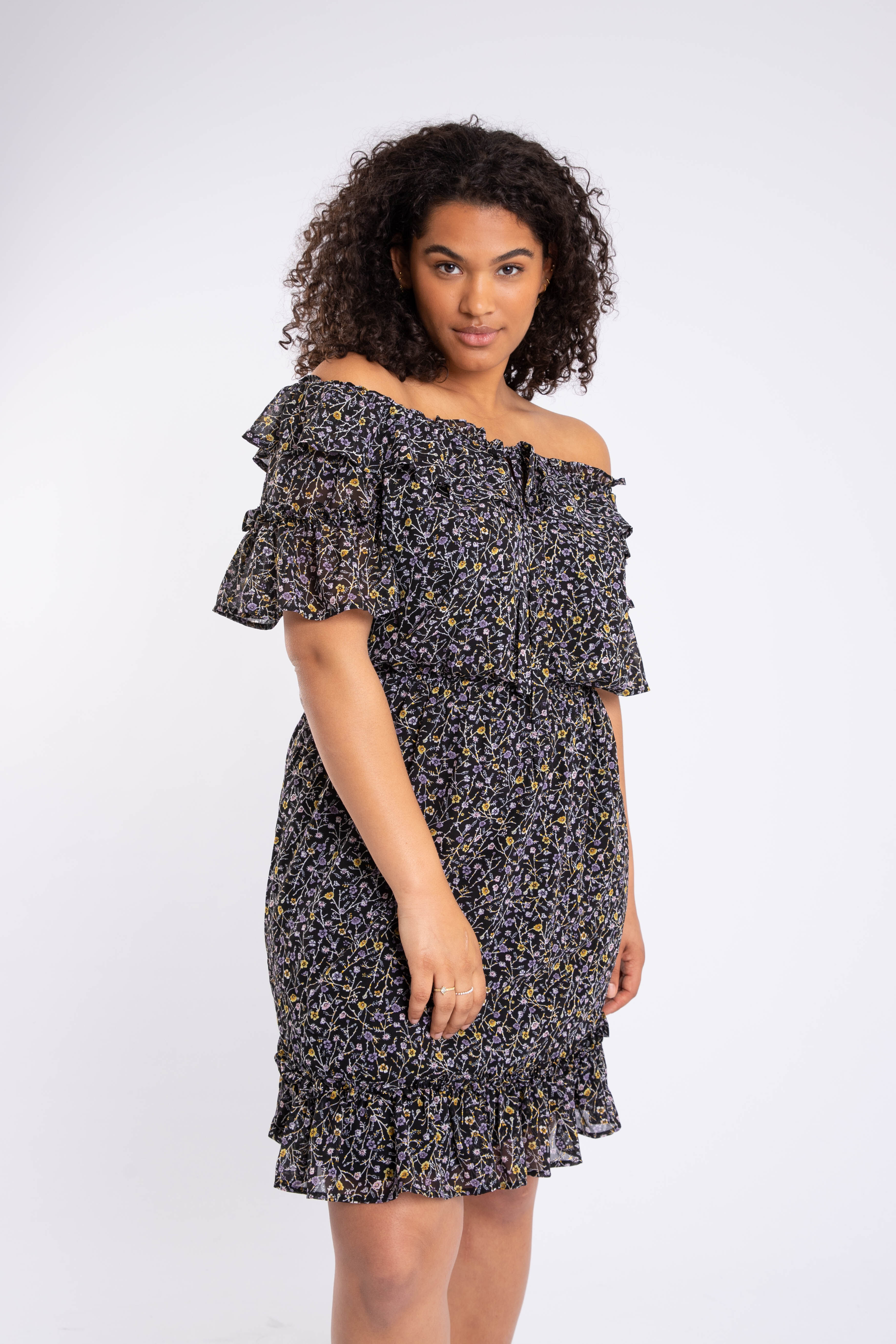 Off shoulder jurkje met print image number 7
