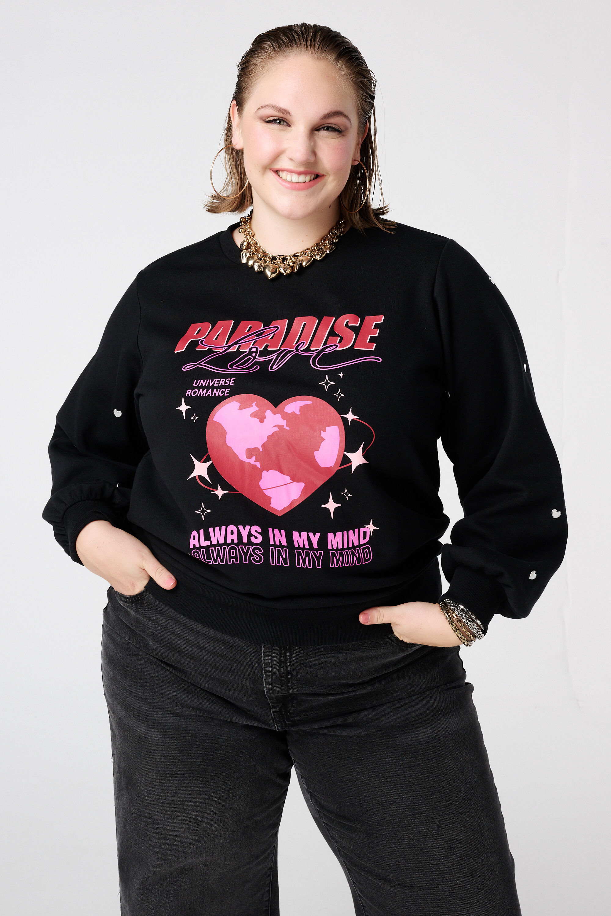 Sweater met print en hartjes