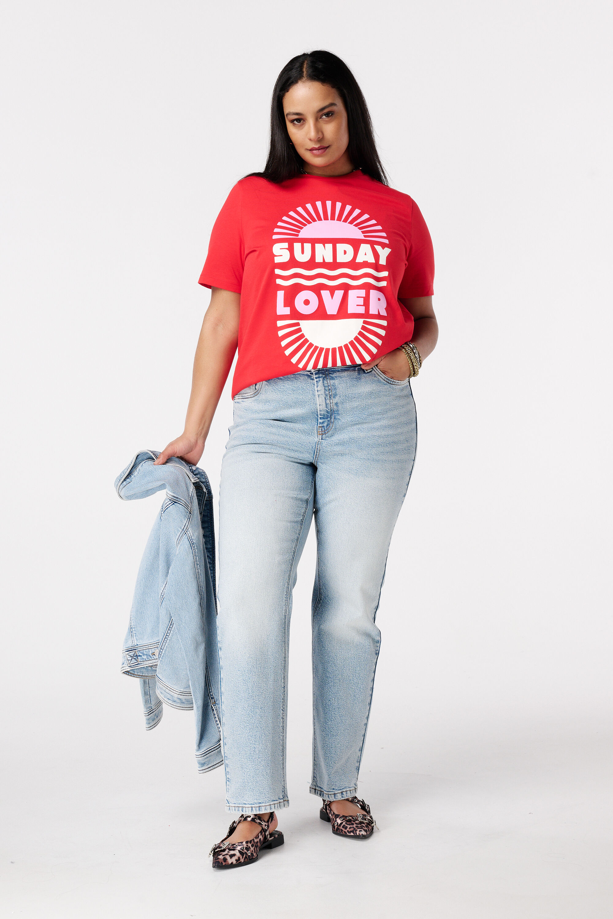 Straight leg jeans met mid waist