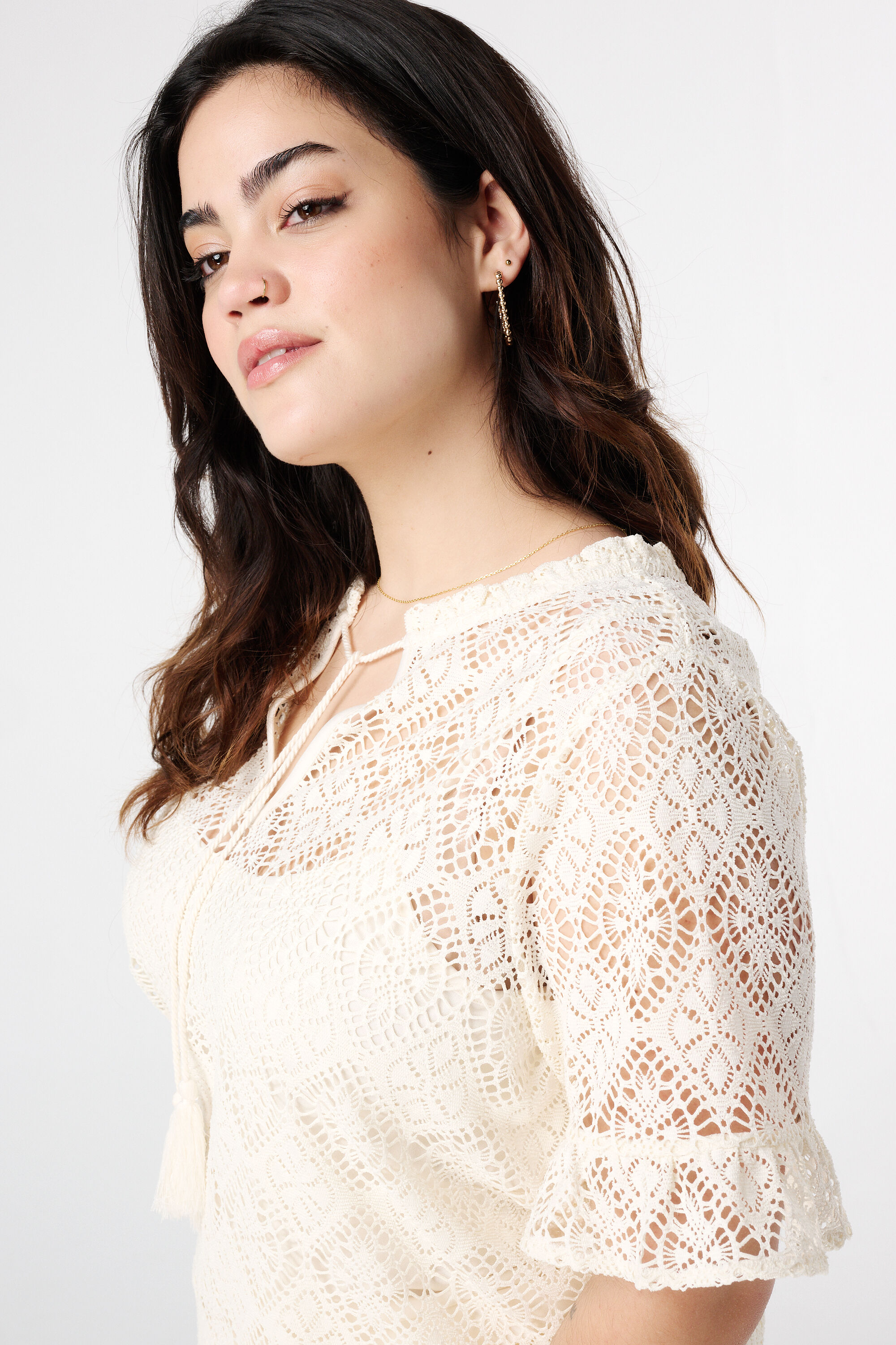 Kanten top met korte mouwen  image number 4