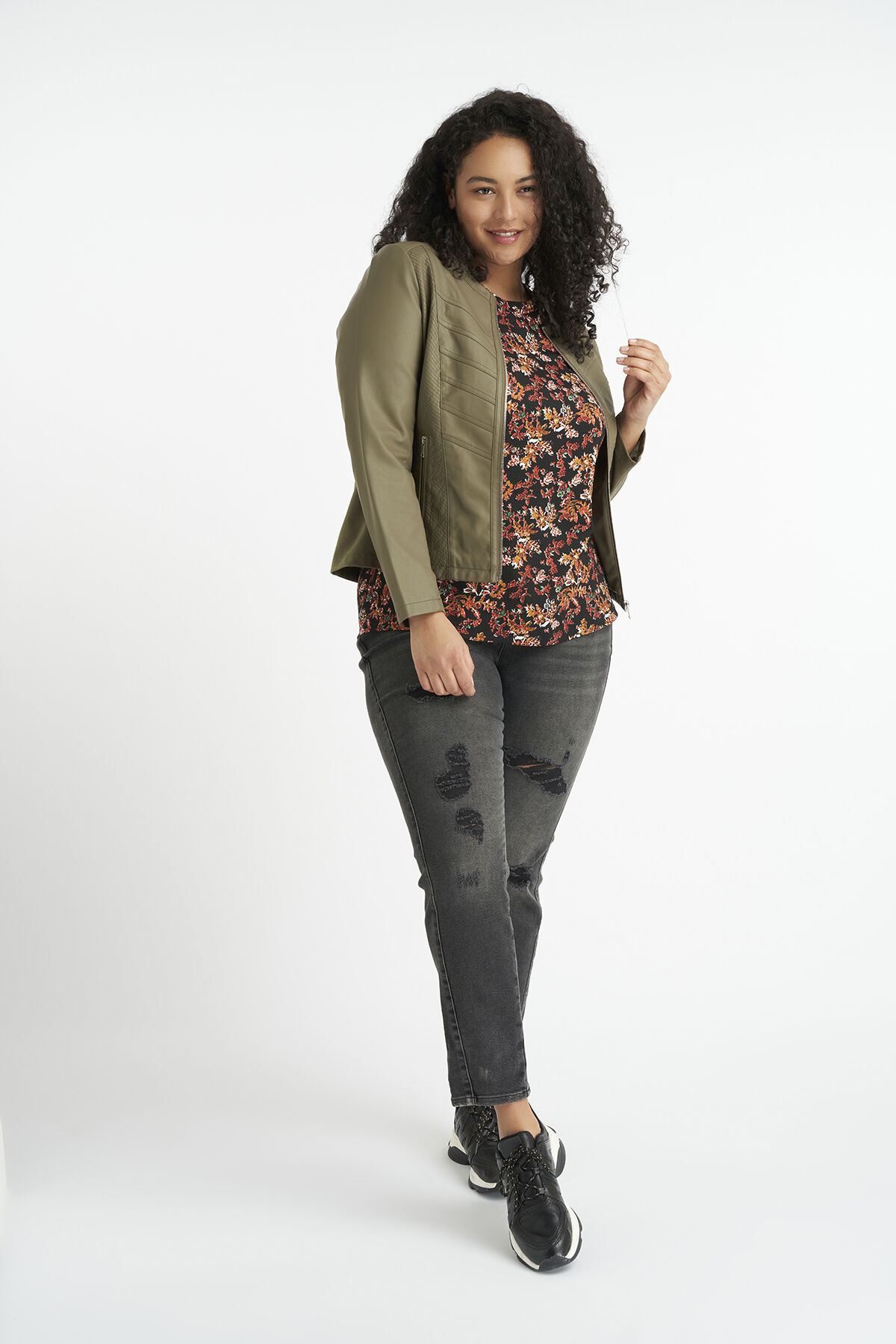 Imitatieleren bikerjack met ronde hals image number 5