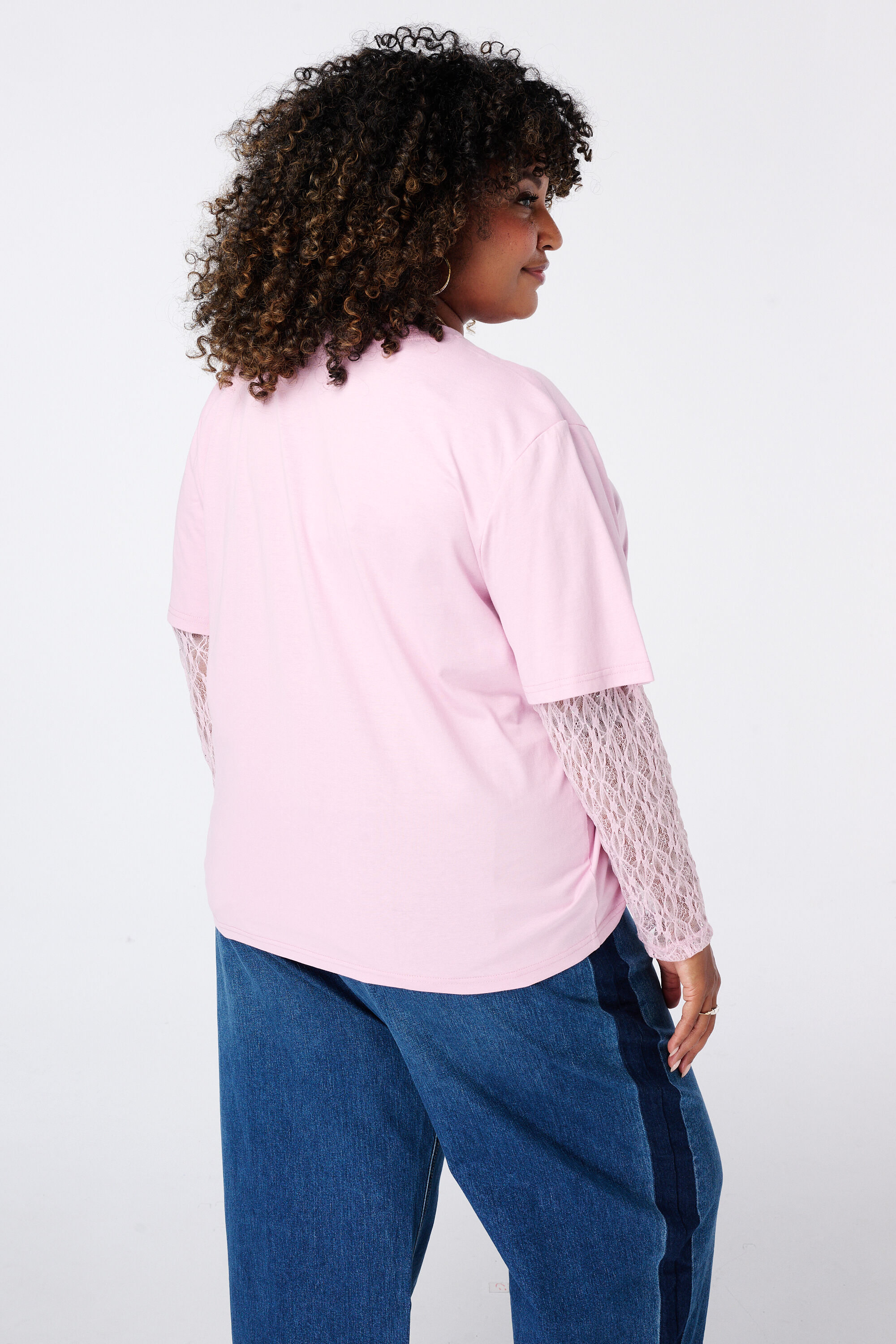 T-shirt met kanten mouwen  image number 3