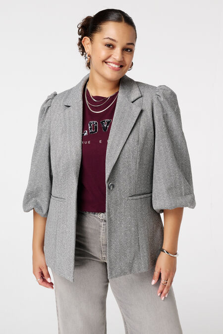 Blazer met lurex en korte pofmouw Blazer met lurex en korte pofmouw