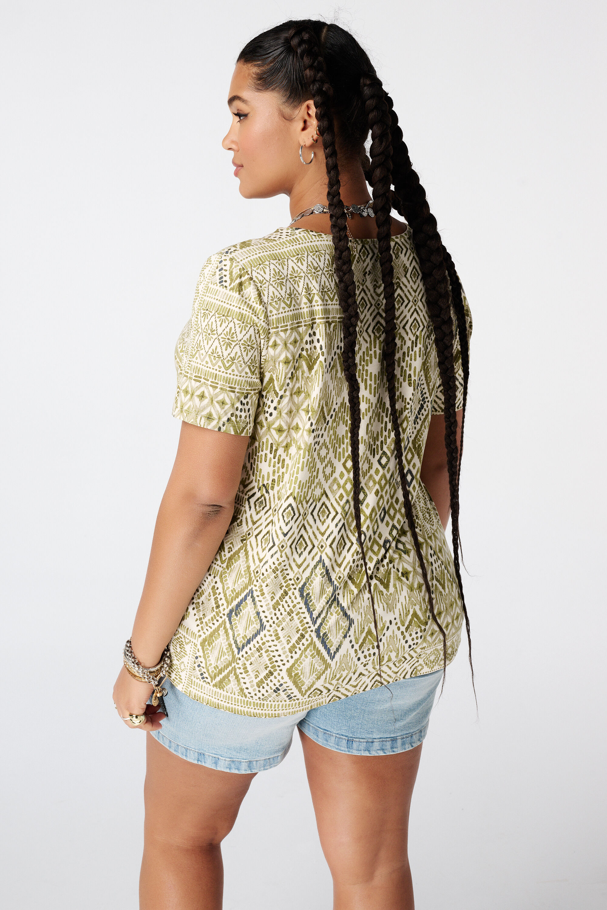 Top met print en V hals image number 3