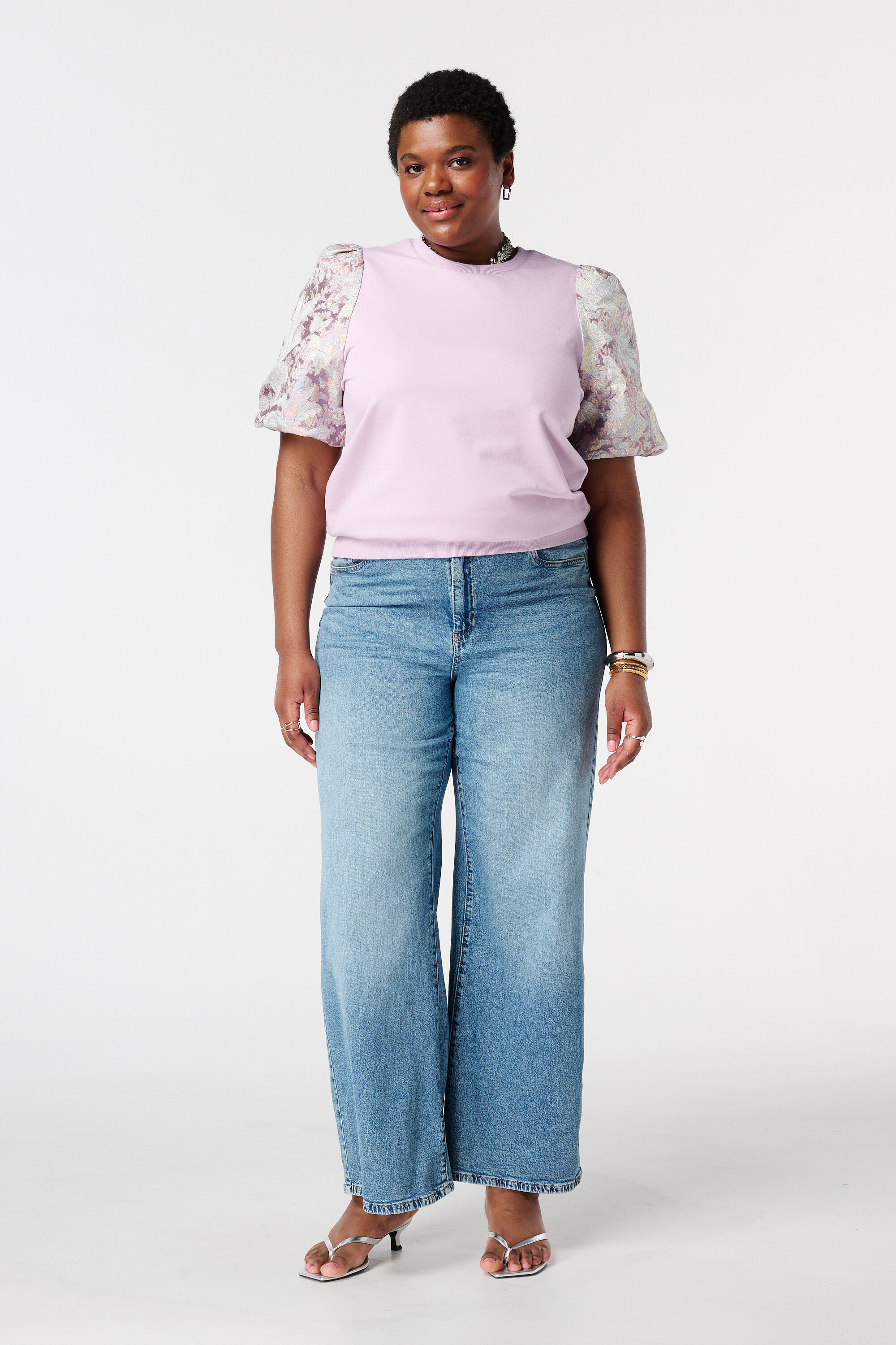 Top met jacquard mouwen image number 5