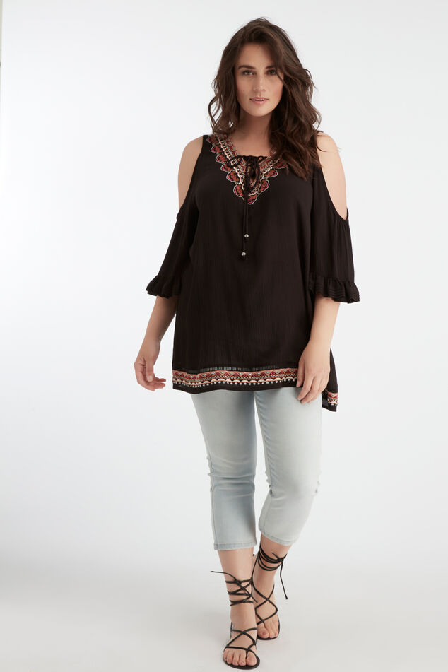 Cold shoulder blouse met borduursel image number 5