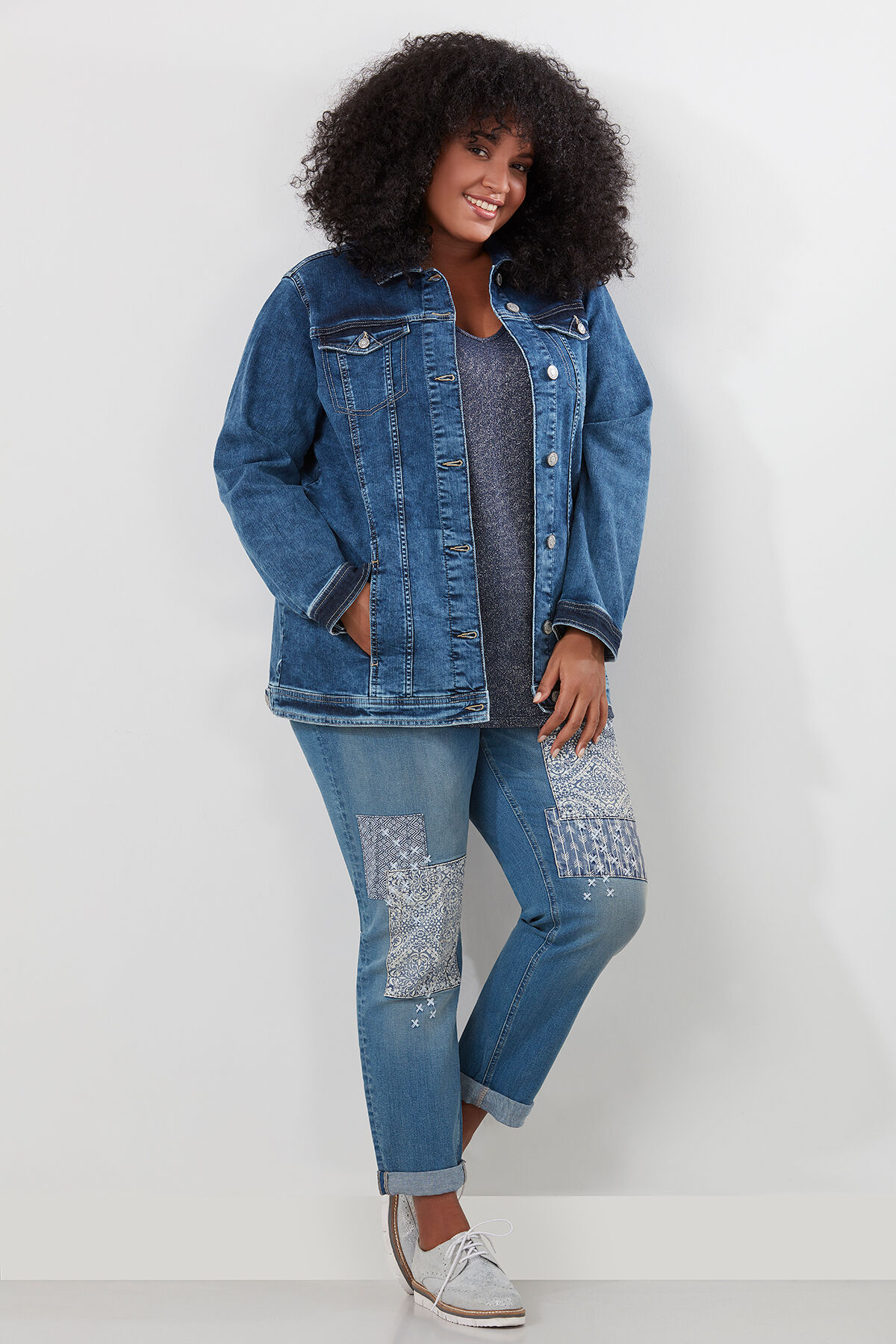 Lang oversized jeansvest image number 4