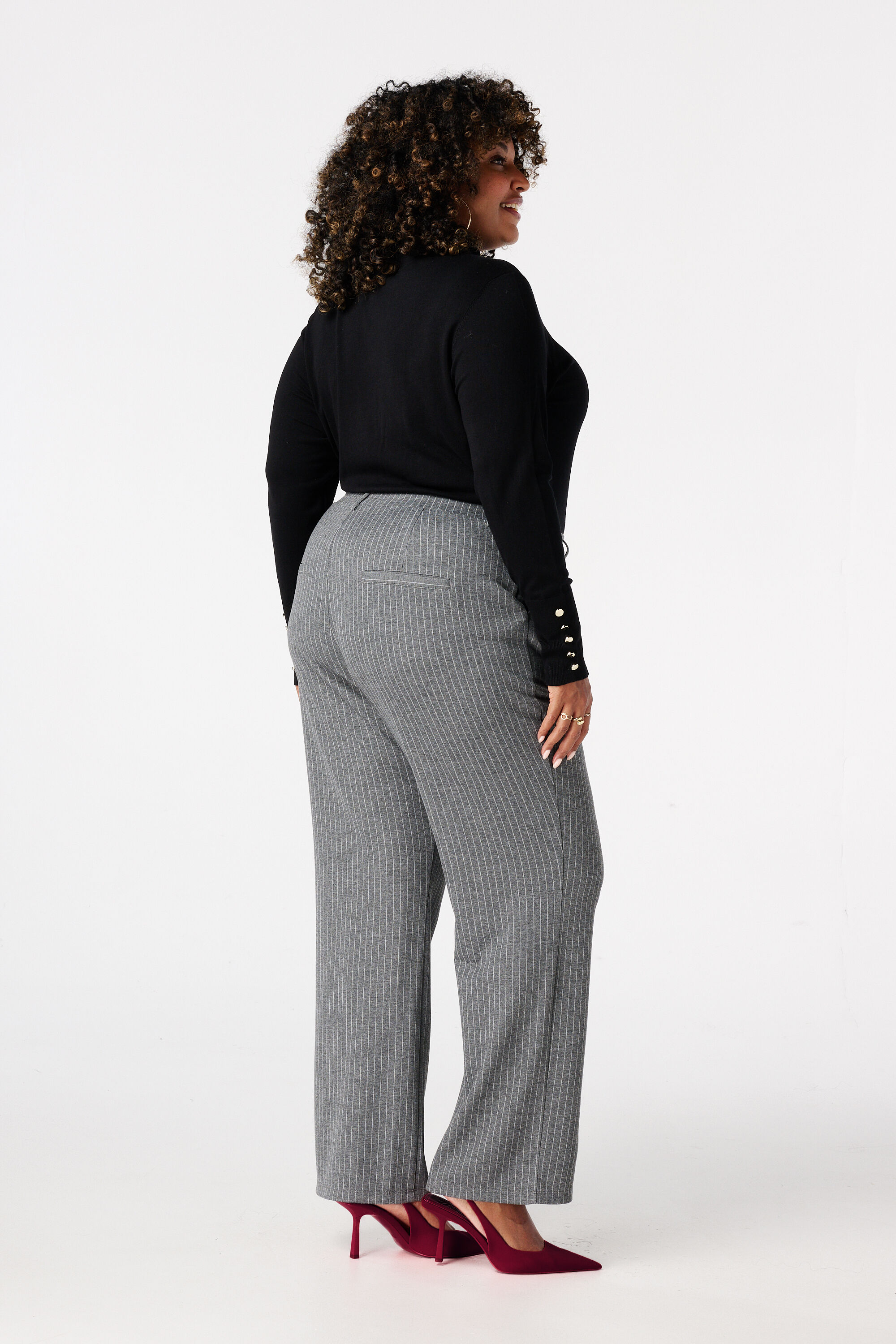 Broek met elastische taille en krijtstreep image number 3