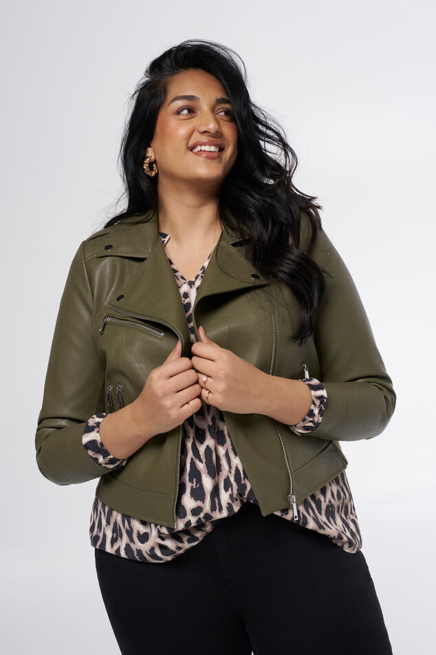 Leerlook jacket met zilveren details image number 0