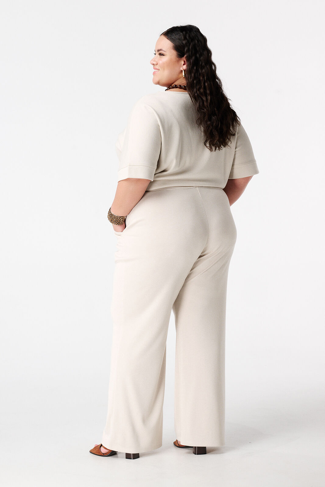 Wide leg broek met lurex image number 3