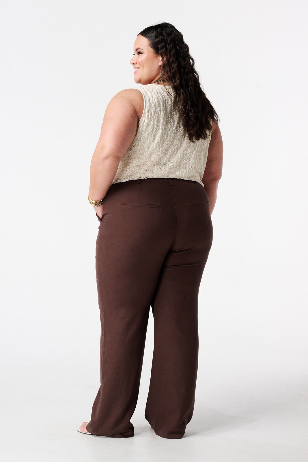 Linnen wide leg broek image number 3