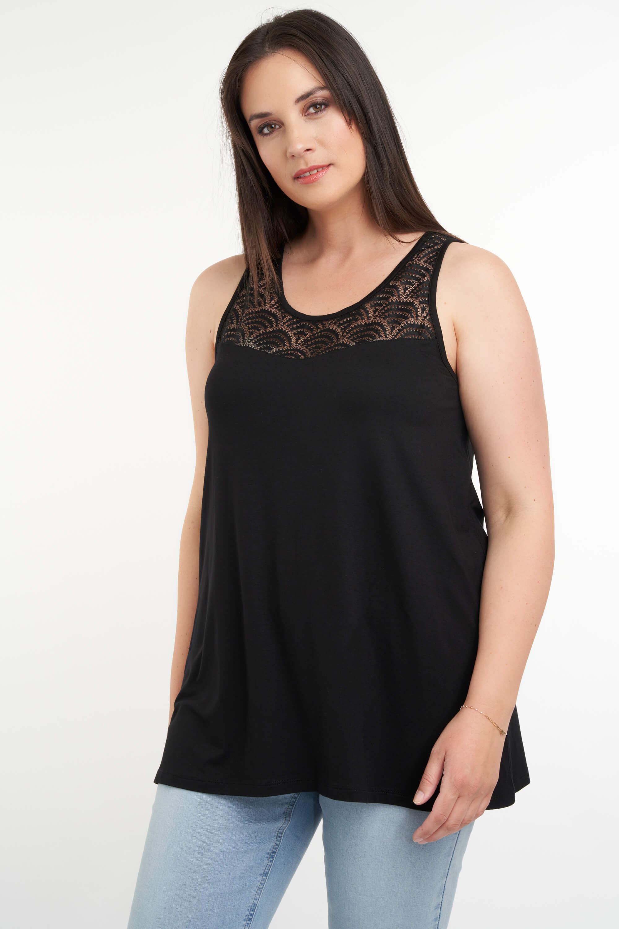 Dames Mouwloze top met kant MS Mode