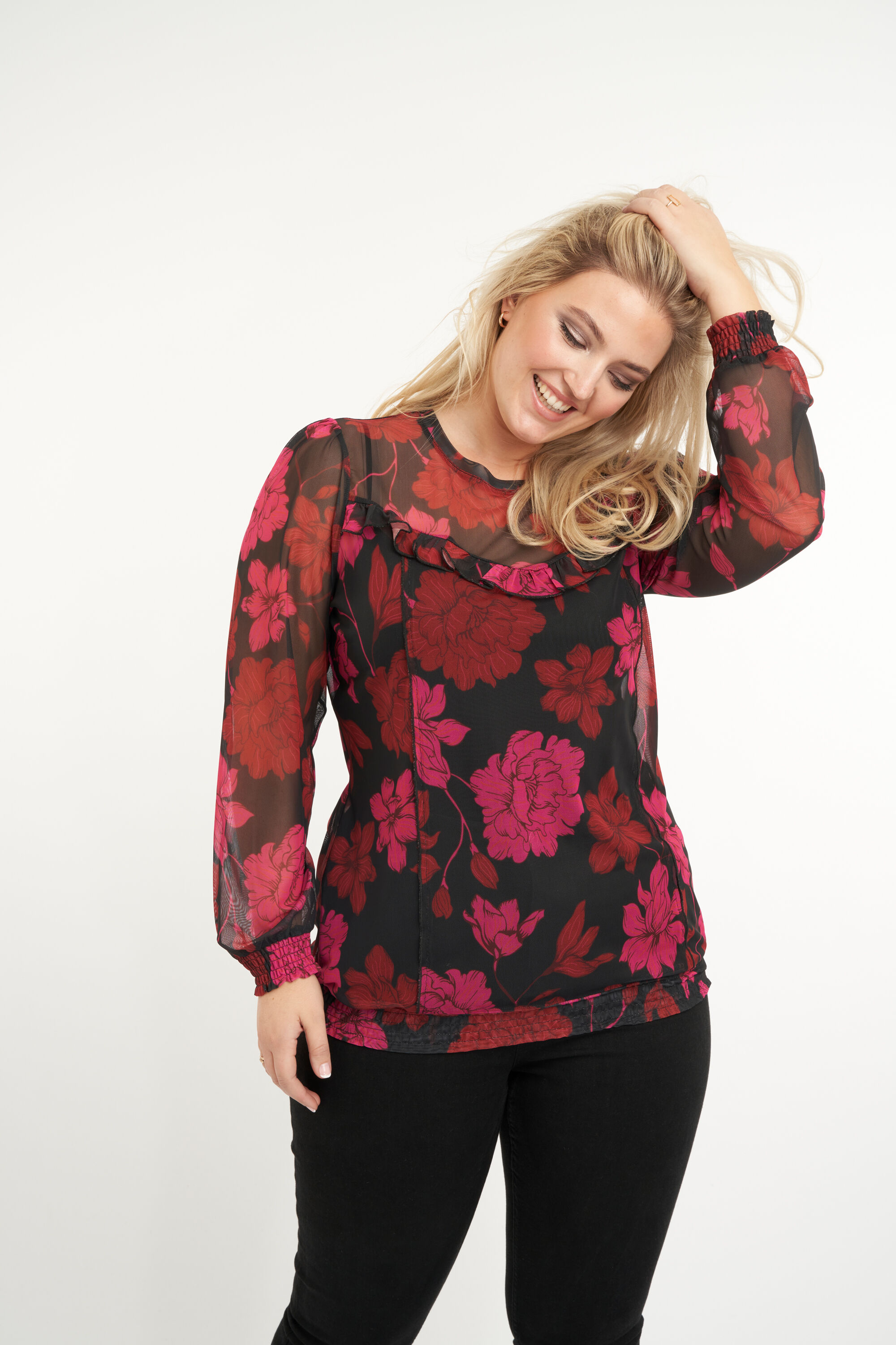 Mesh top met bloemenprint image number 6