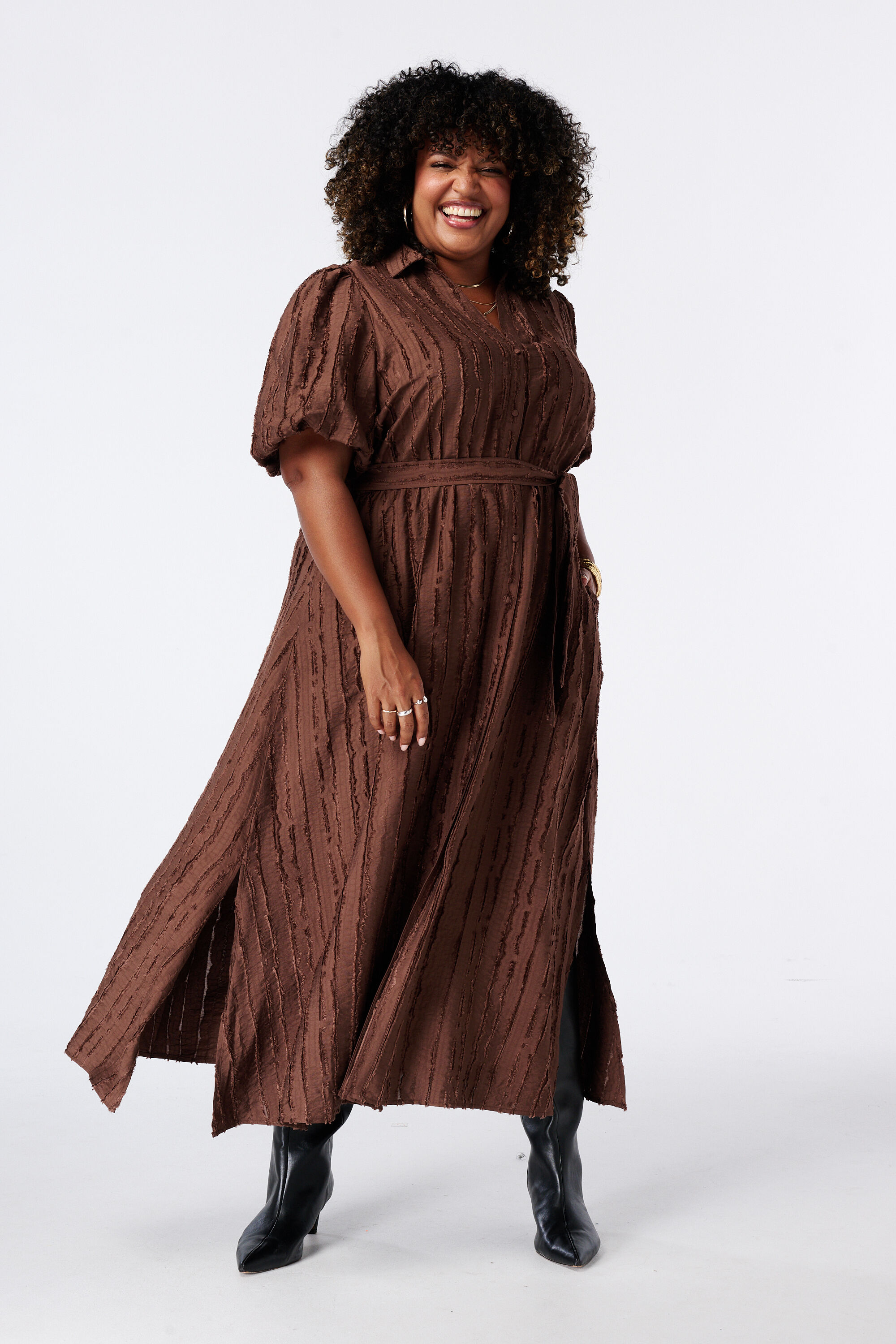 Robe midi &agrave; ceinture