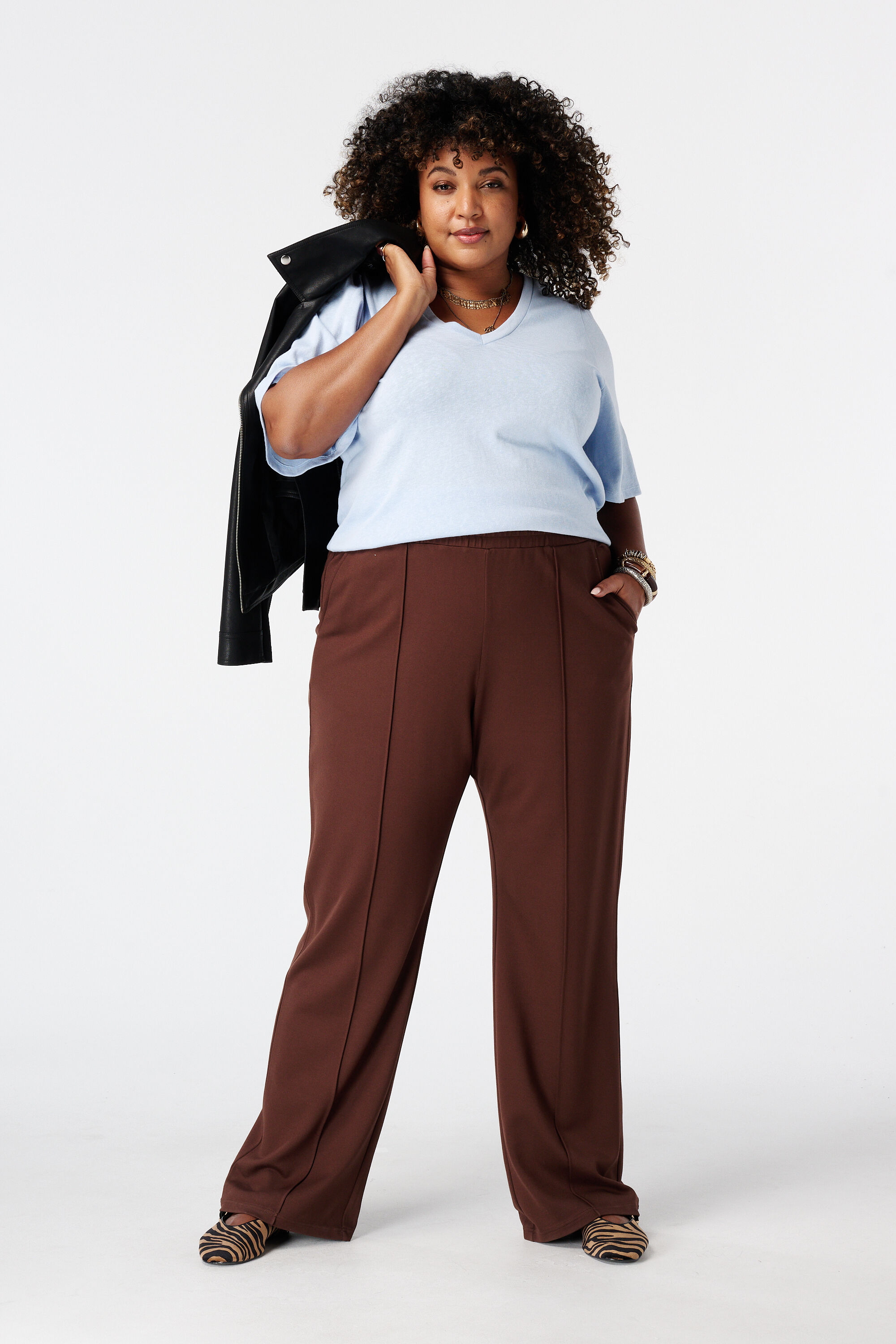 Pantalon wide leg avec taille &eacute;lastique