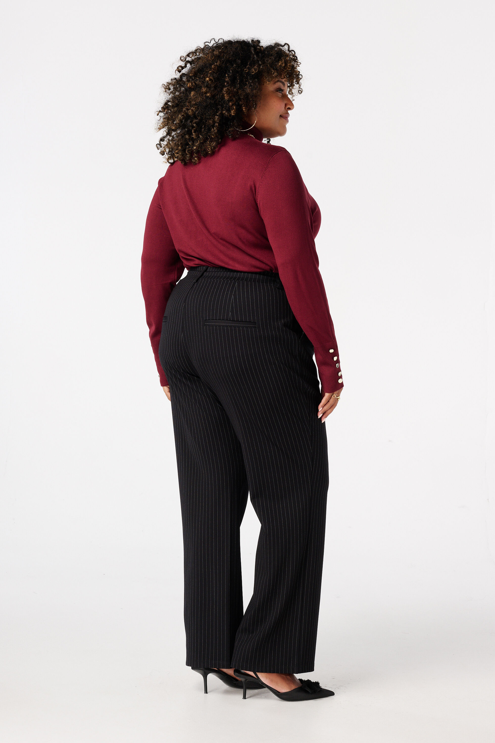 Broek met elastische taille en krijtstreep image number 3