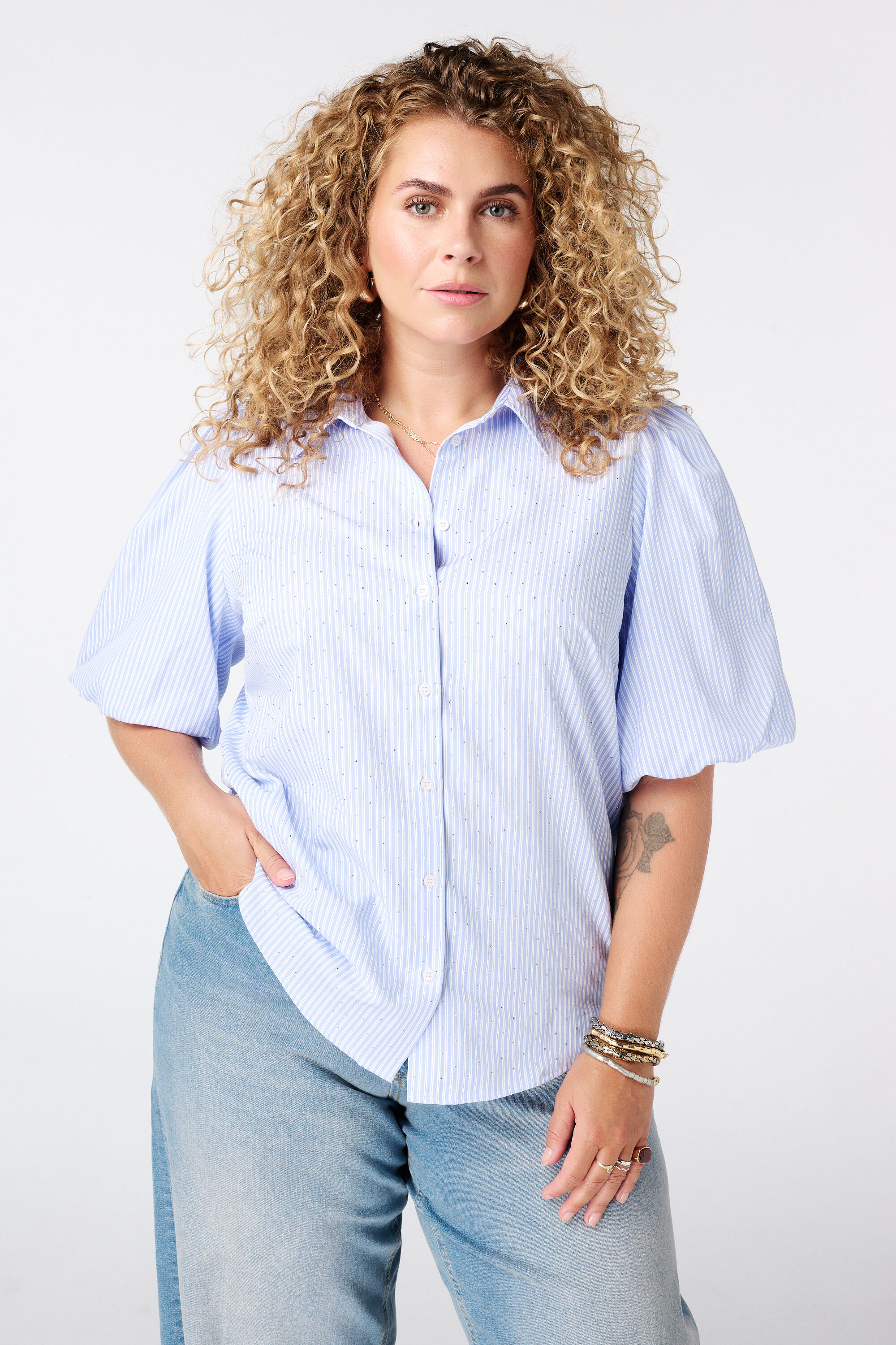 Gestreepte blouse met steentjes