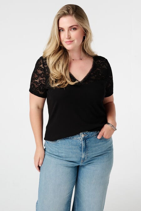 Rib t-shirt met kant  Rib t-shirt met kant