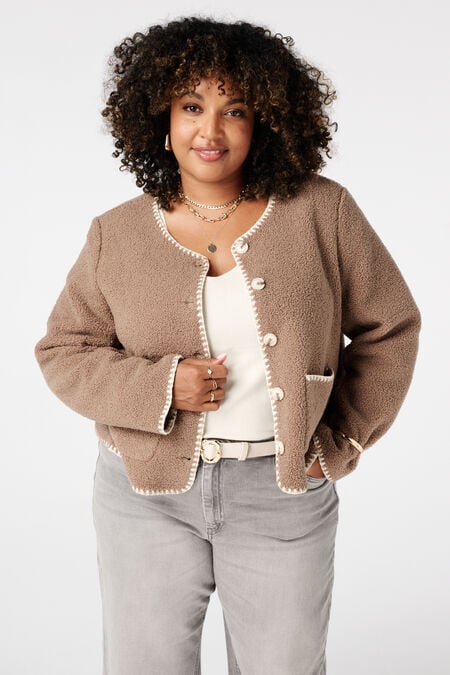 Veste Teddy avec coutures décoratives et fermeture à boutons Veste Teddy avec coutures décoratives et fermeture à boutons