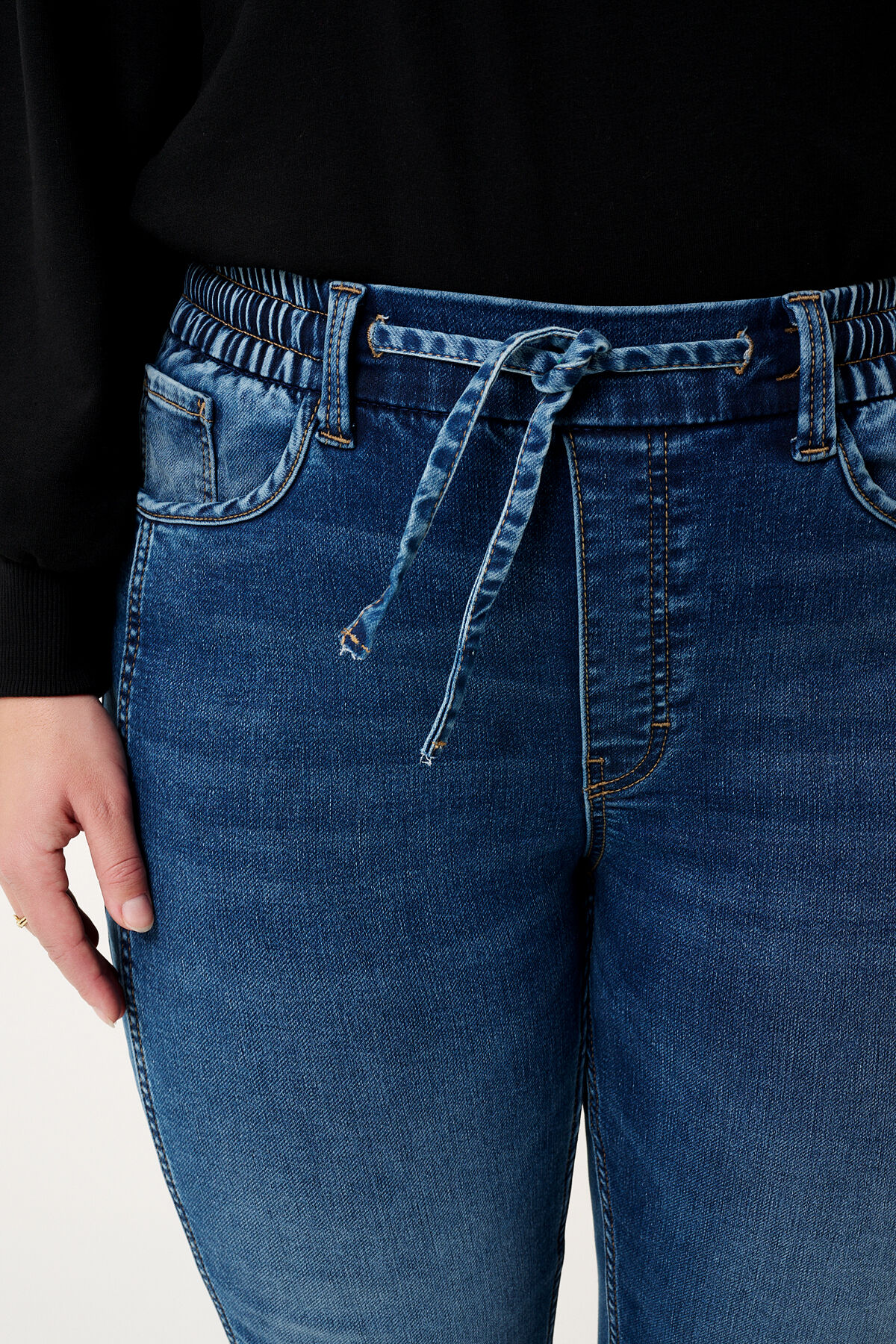 Denim jogger broek image number 4