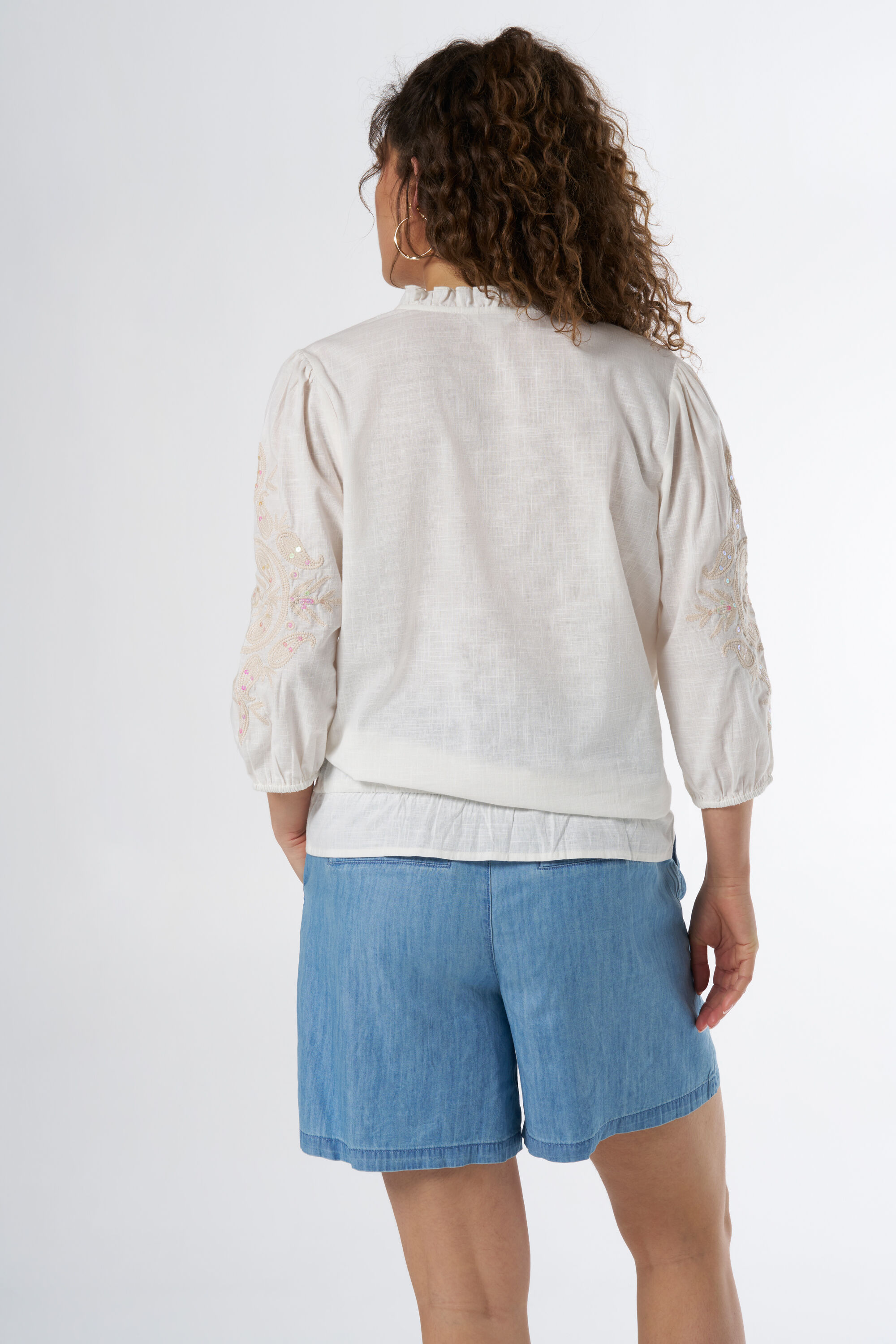 Katoenen blouse met pailletten image number 3
