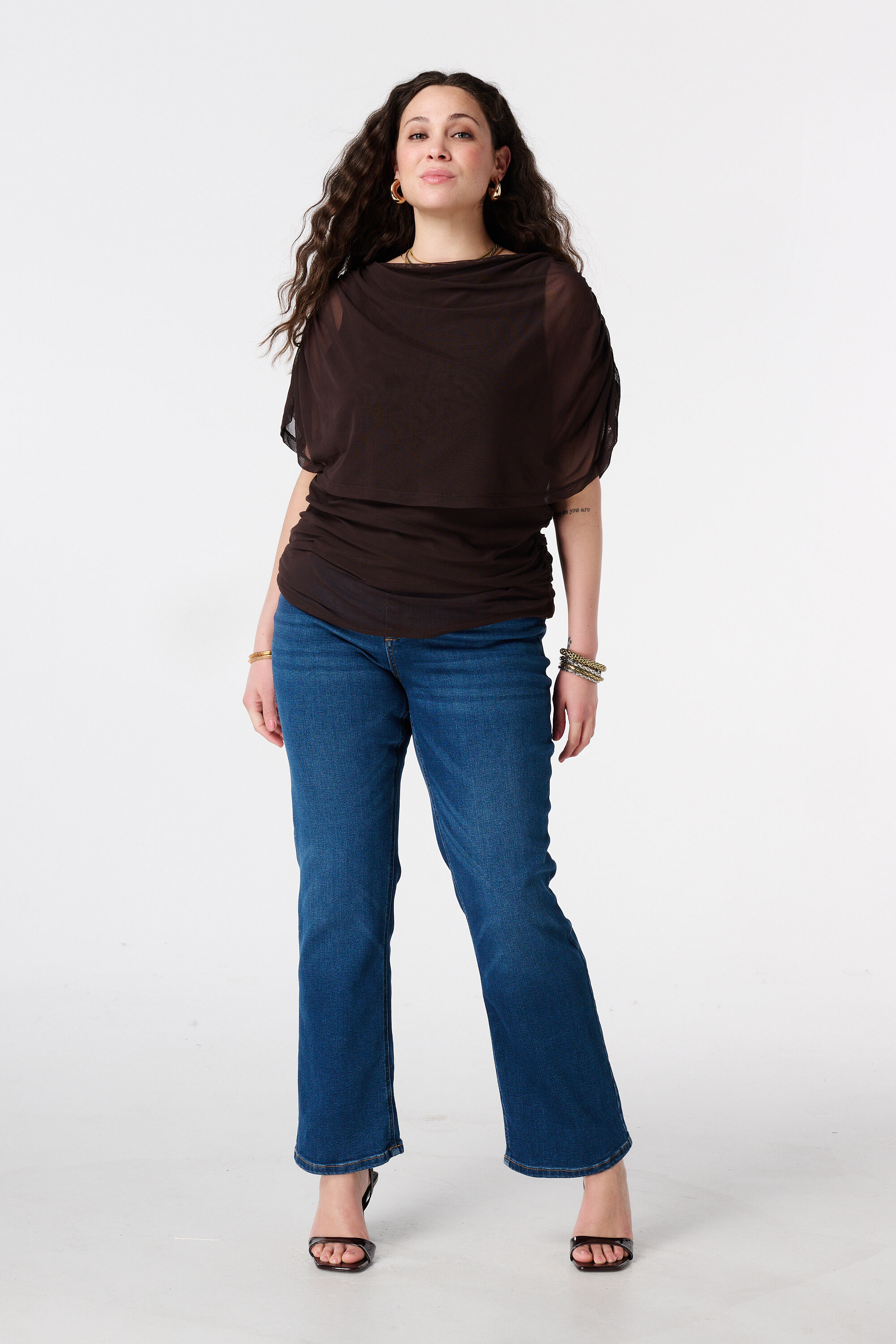 Mesh top met gedrapeerde mouwen image number 5