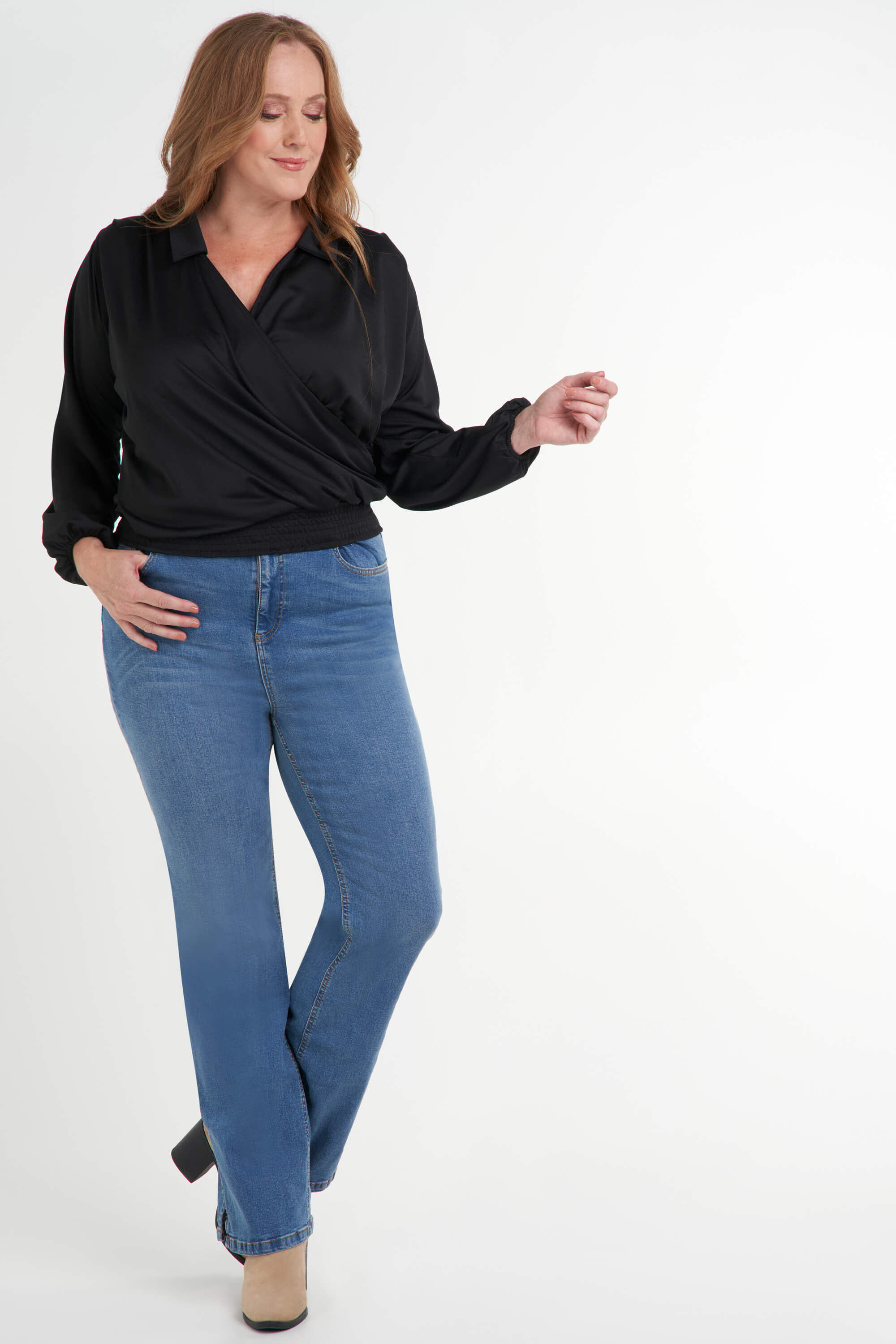 Femmes Jean taille haute avec fente MS Mode