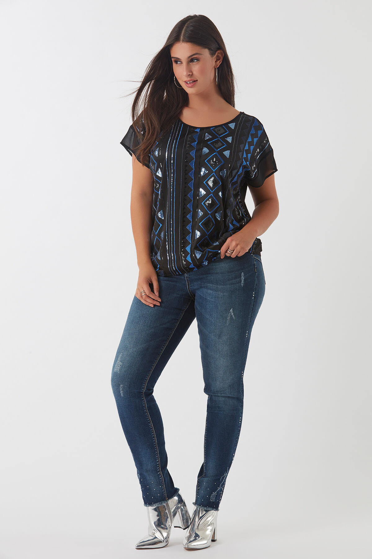 BOTTOM LIFT jeans met strass stenen image number 4