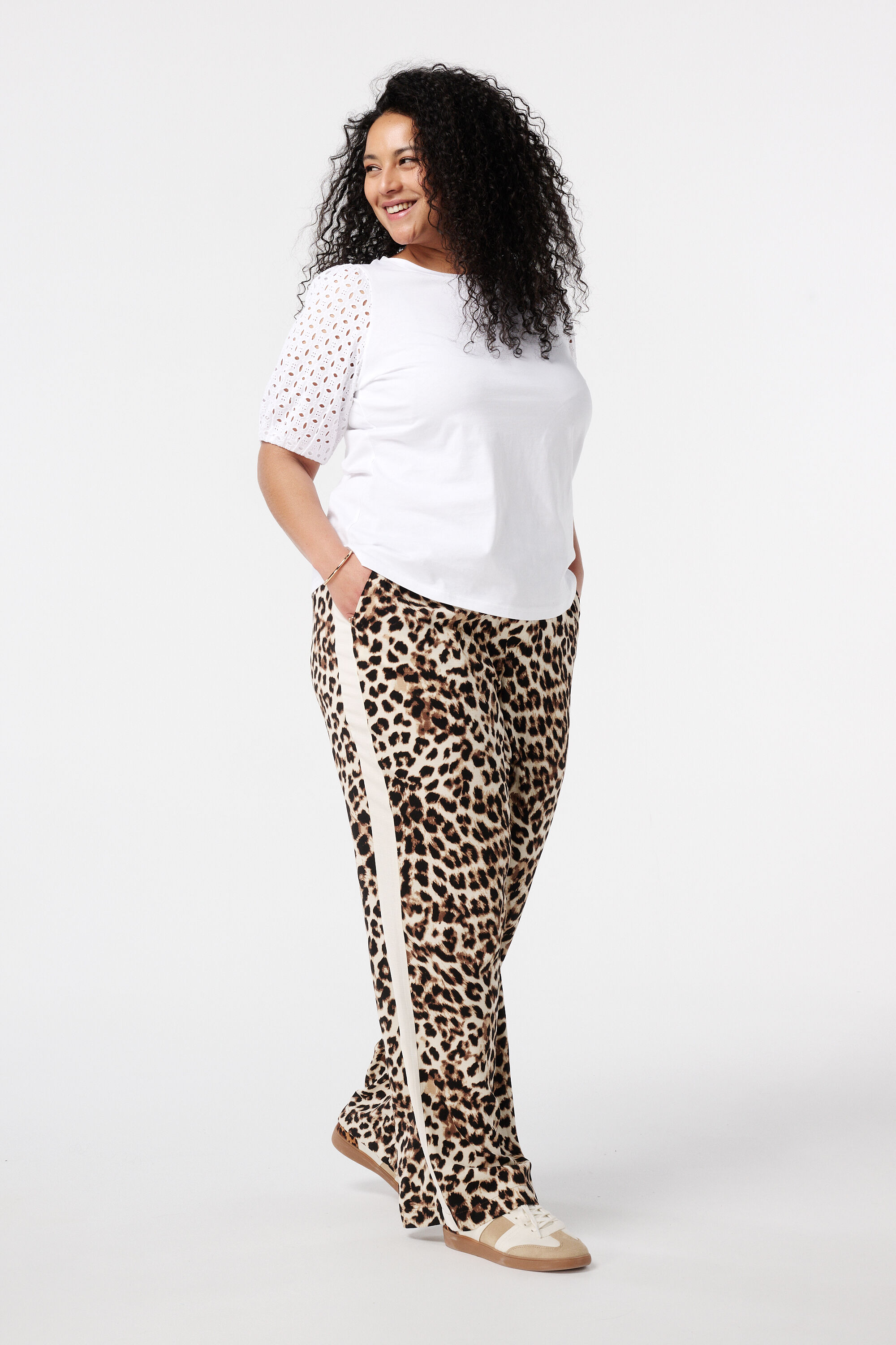 Broek met luipaardprint en contrast streep image number 6