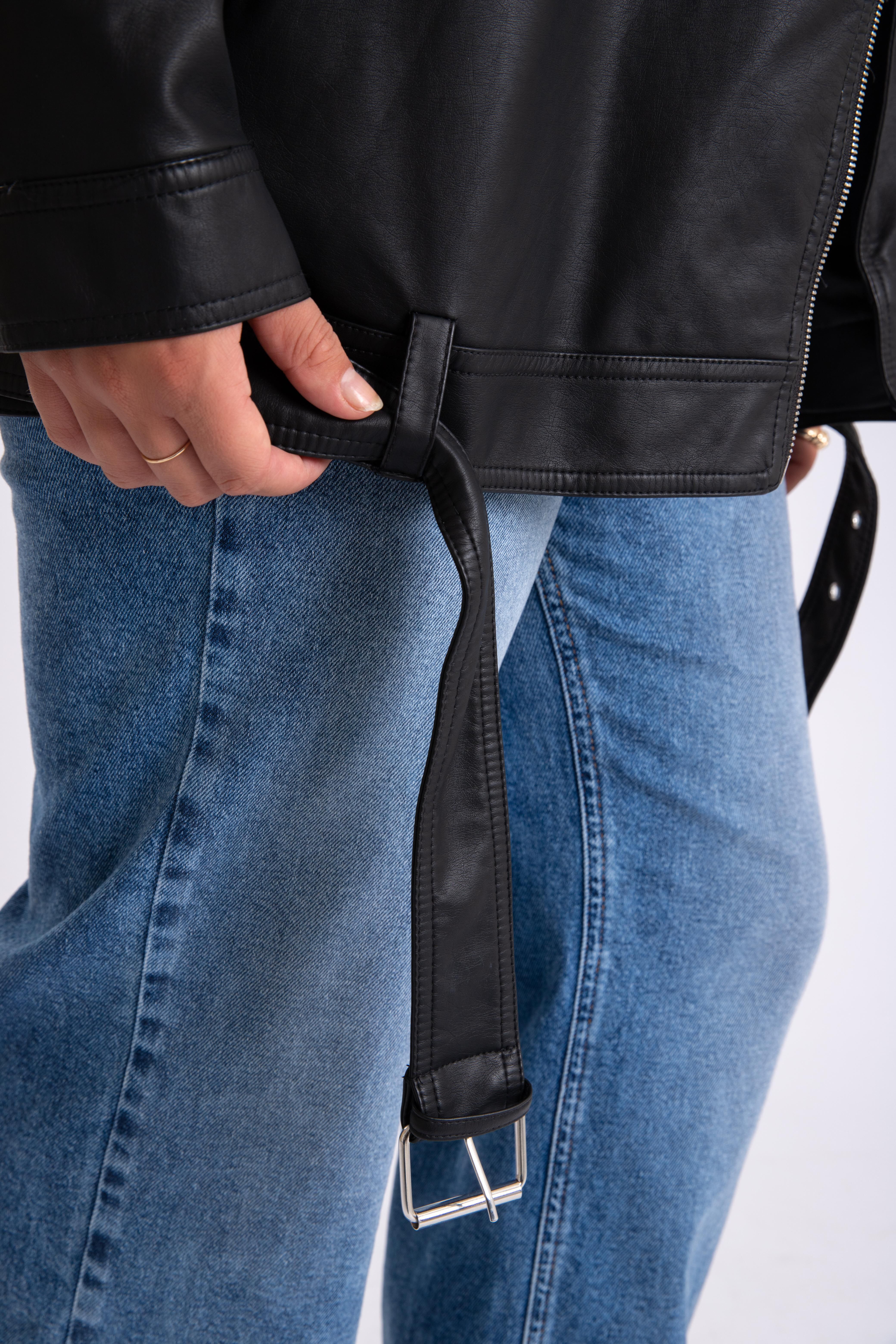 Oversized imitatieleren bikerjack image number 5