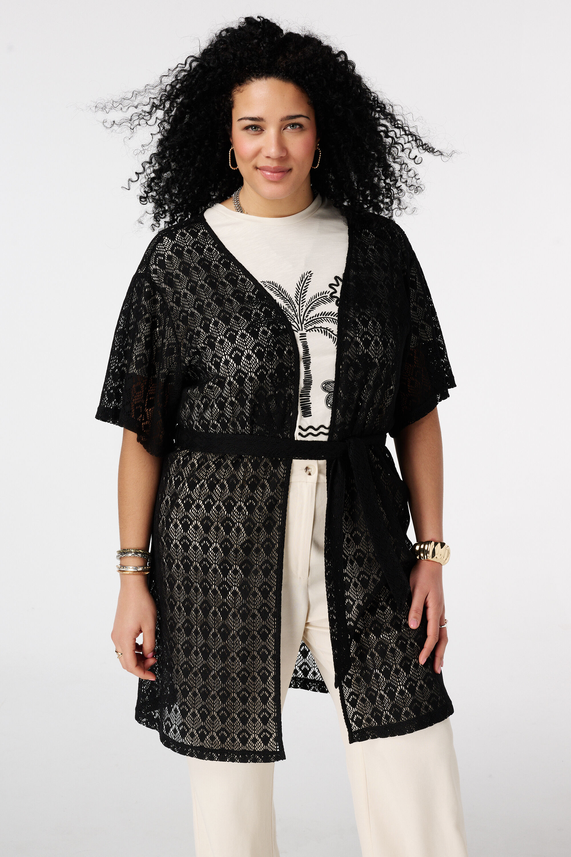 Gilet long avec ceinture &agrave; nouer