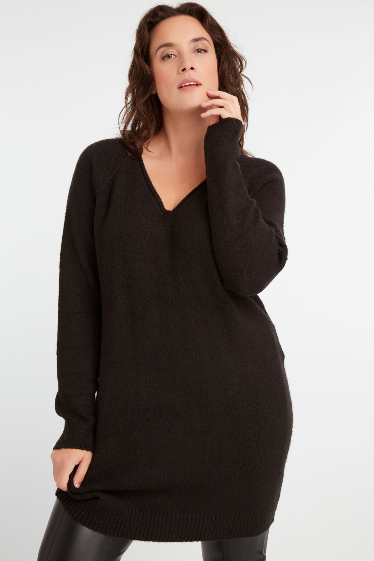 Trui jurk met V-hals image number 3