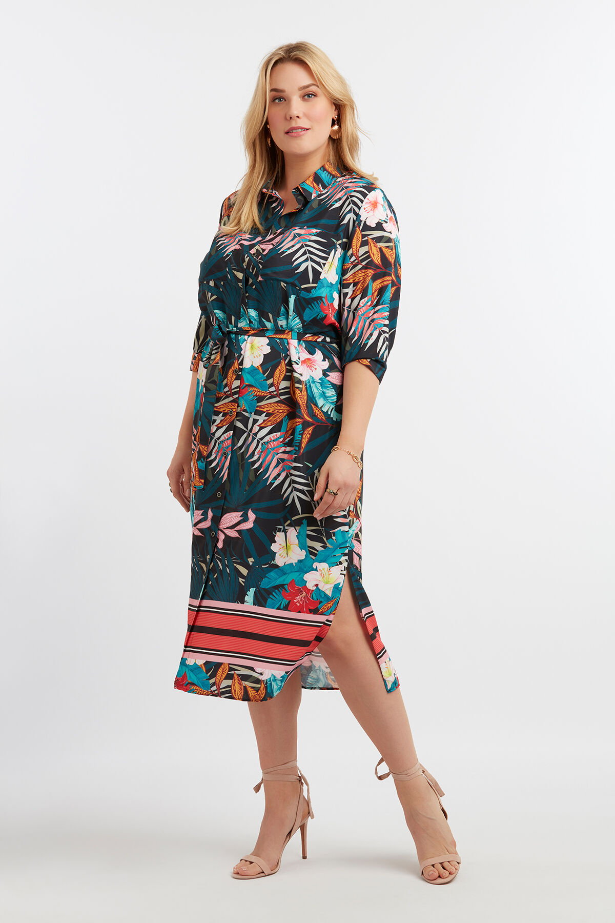 Robe chemisier &agrave; imprim&eacute; tropical image number 3