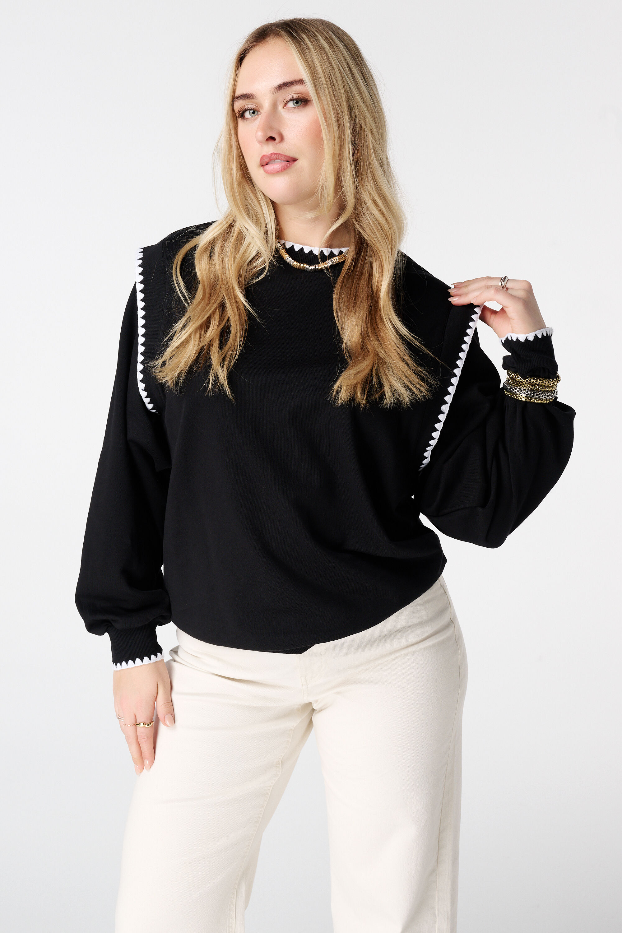 Trui met contrastboorden