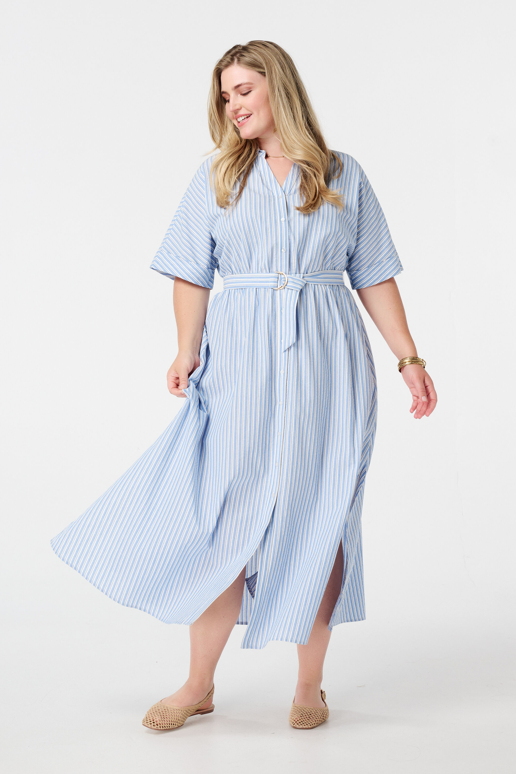 Gestreepte jurk met ceintuur image number 5