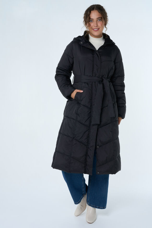 Veste longue matelassée avec ceinture image number 0