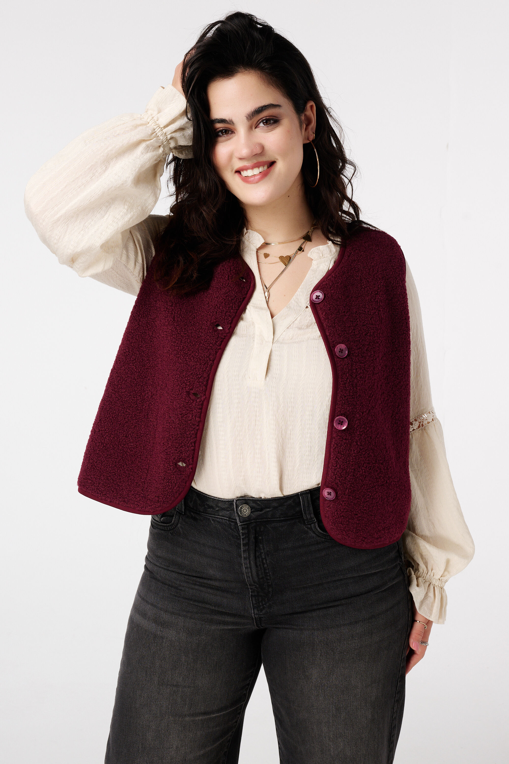 Teddy gilet met knoopsluiting