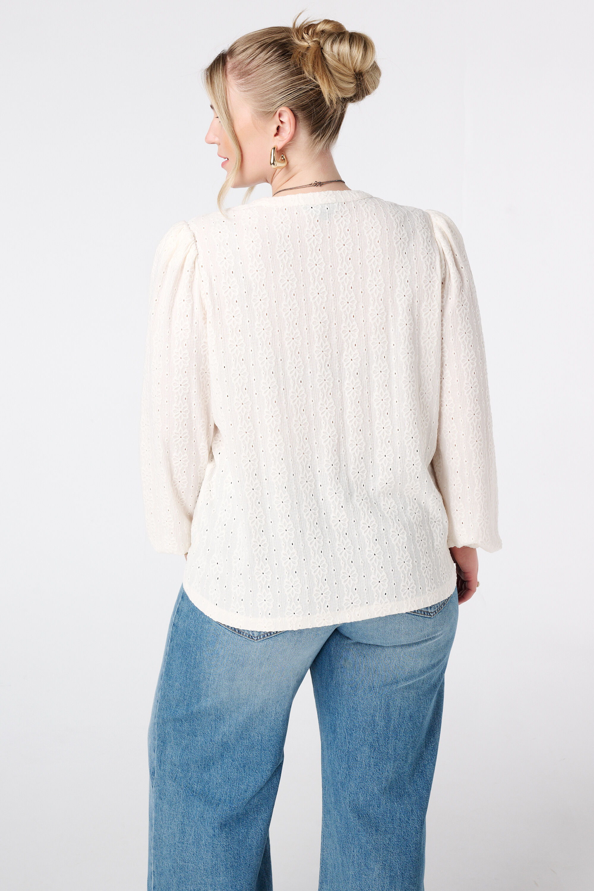 Jersey top met stretch met pofmouw image number 3